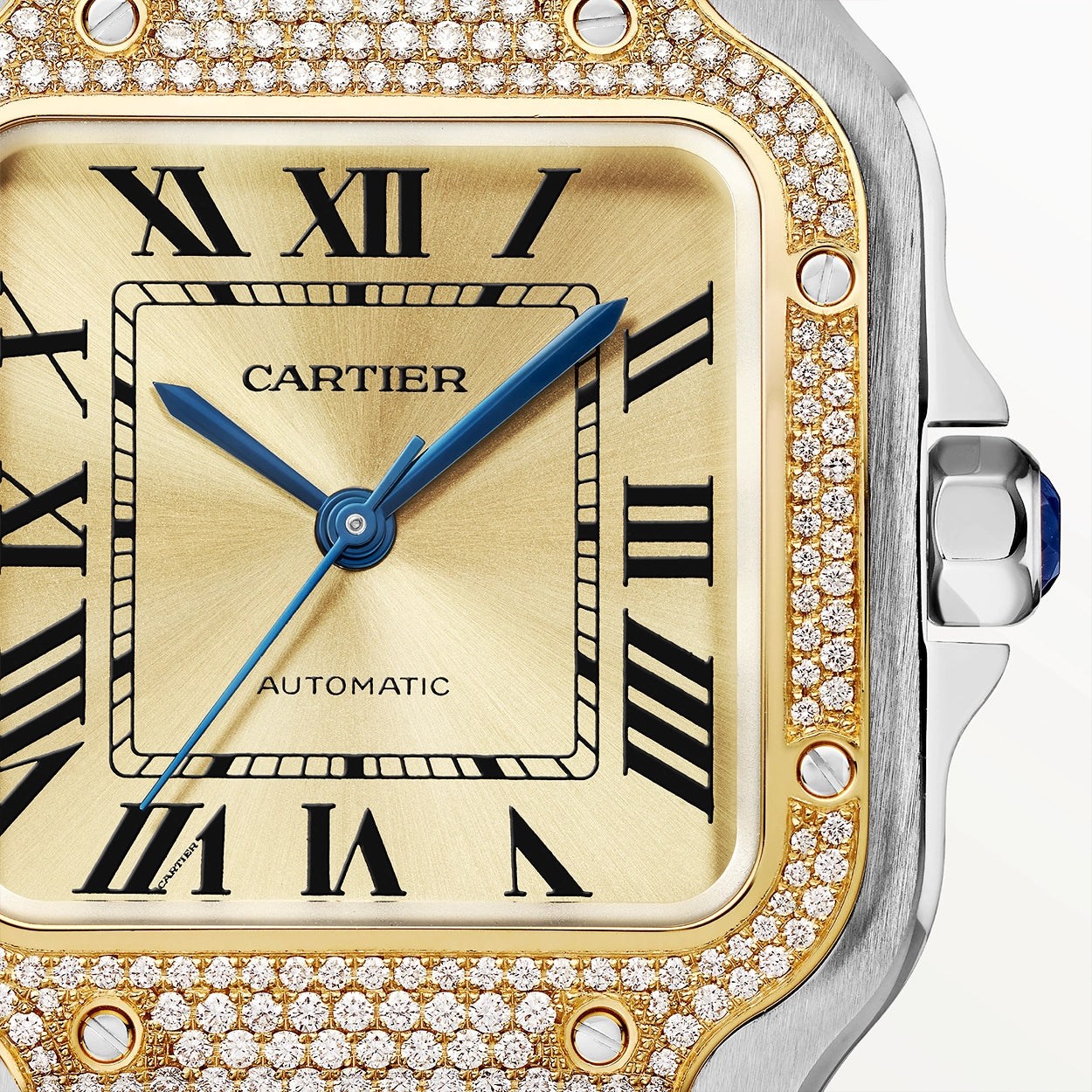 Cartier Santos de Cartier Medium Steel & 18ct Yellow Gold Diamond Set Watch - Berry's Jewellers