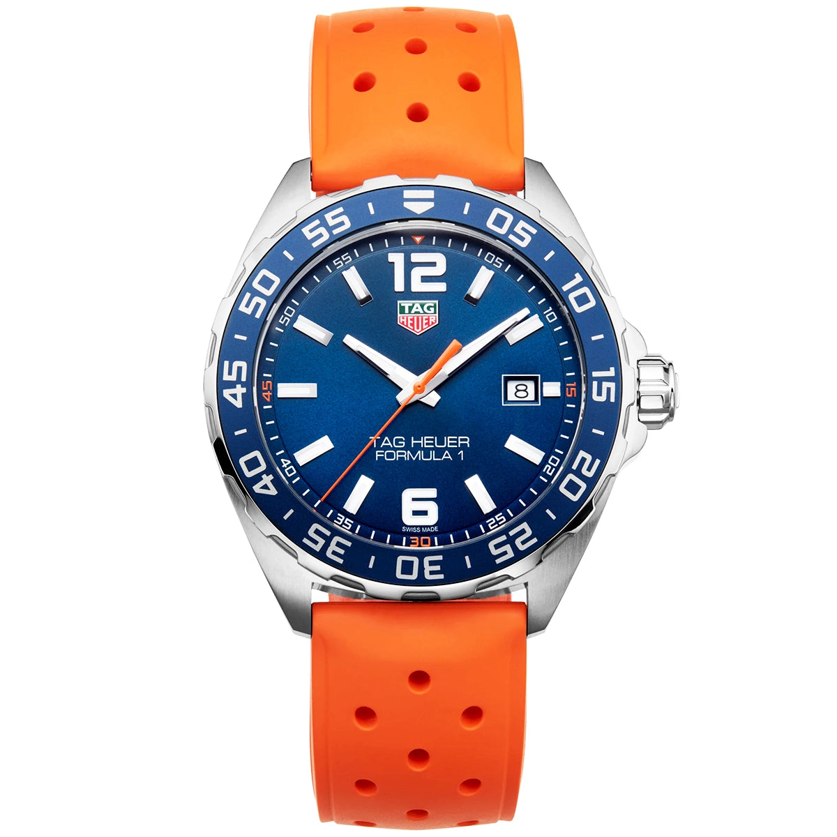 TAG Heuer Formula 1 43mm Blue Dial Men's Orange Rubber Strap Watch - Berry's Jewellers