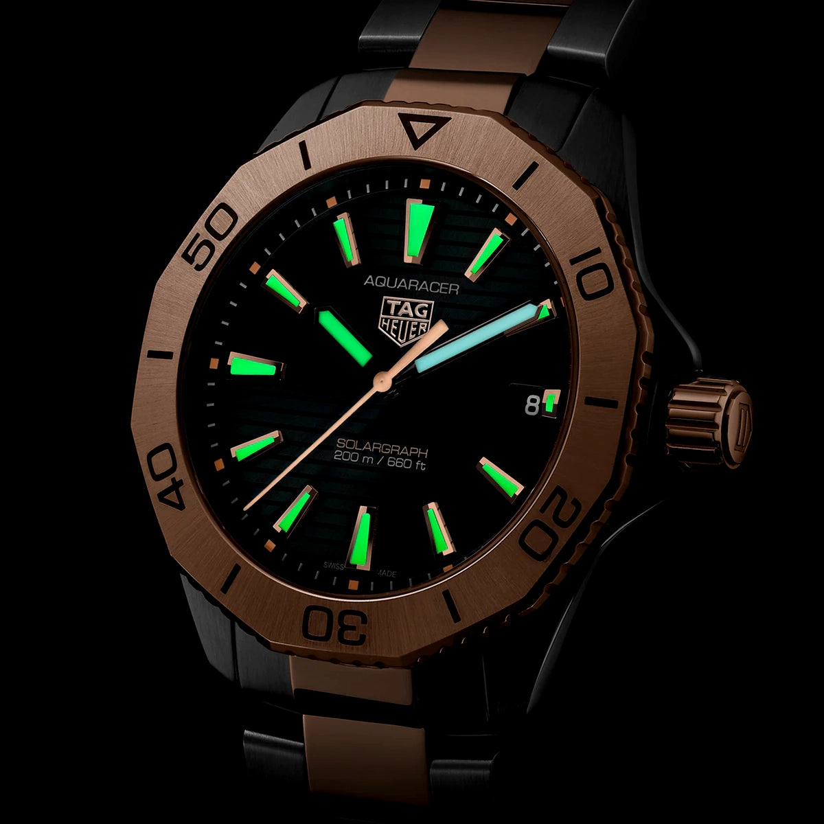 TAG Heuer Aquaracer Professional 200 Solargraph Black Dial Two-Tone Bracelet Watch - Berry's Jewellers