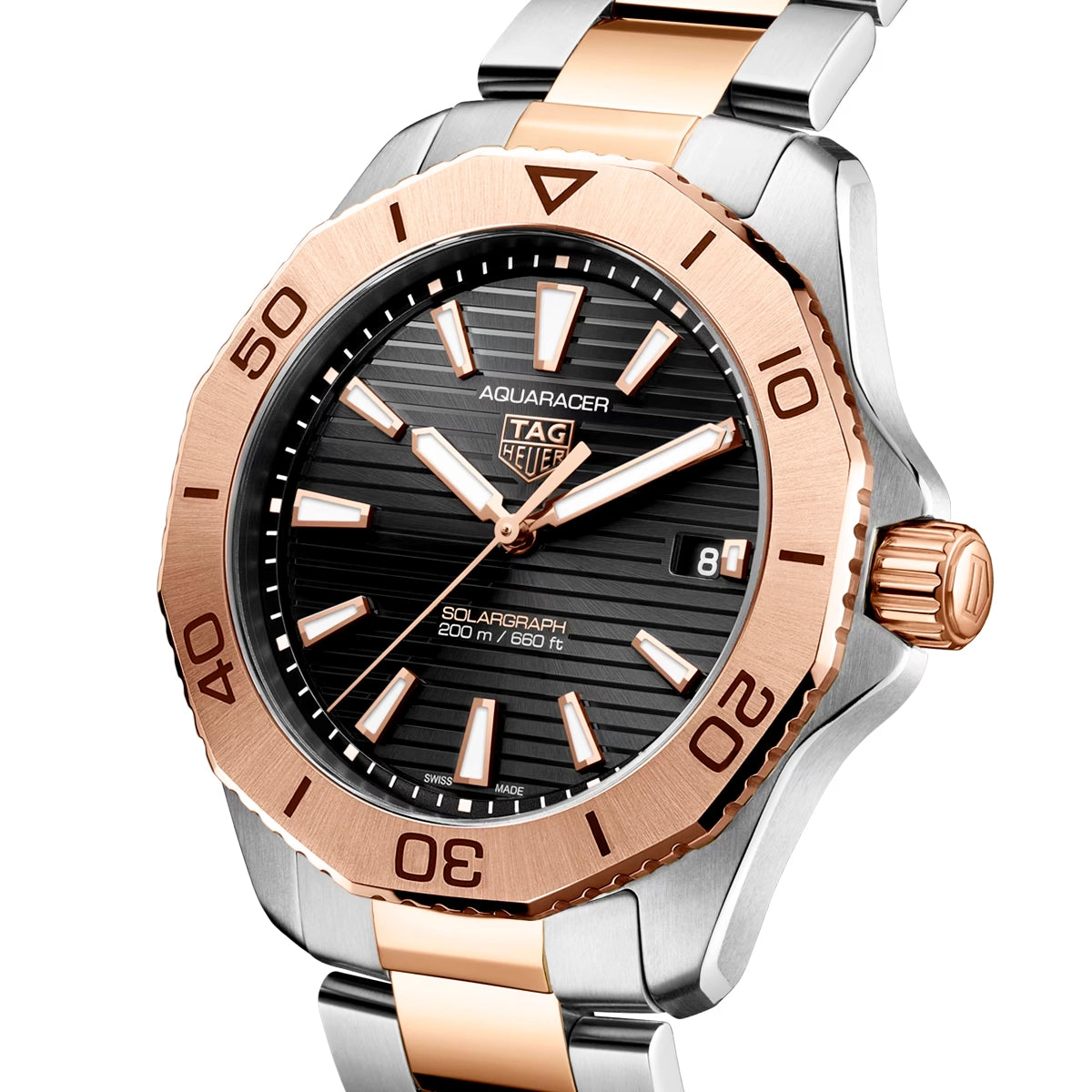 TAG Heuer Aquaracer Professional 200 Solargraph Black Dial Two-Tone Bracelet Watch - Berry's Jewellers