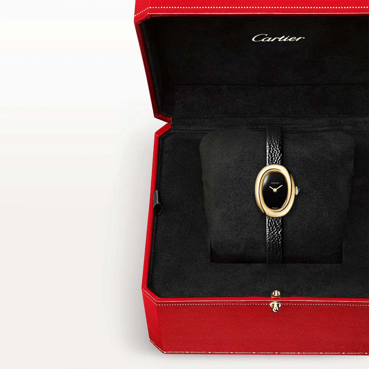 Cartier Baignoire Mini 18ct Yellow Gold Black Dial Ladies Strap Watch - Berry's Jewellers