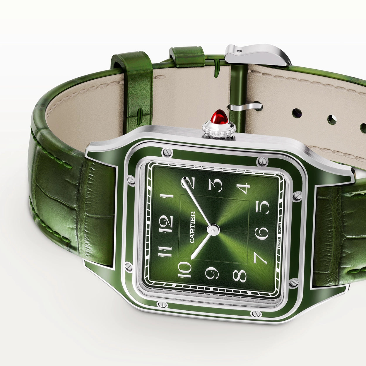 Santos-Dumont Large Platinum Green Lacquer Limited Edition Watch