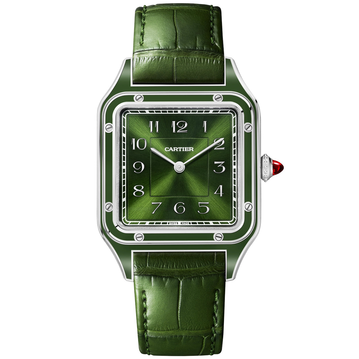 Cartier Santos-Dumont Large Platinum Green Lacquer Limited Edition Watch - Berry's Jewellers