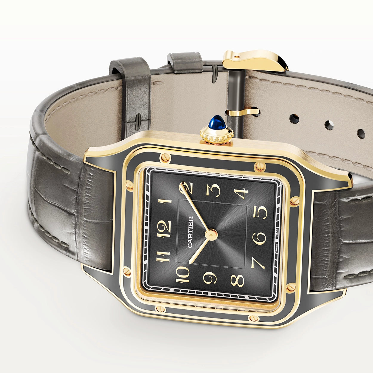 Santos-Dumont Large 18ct Yellow Gold Grey Lacquer Watch