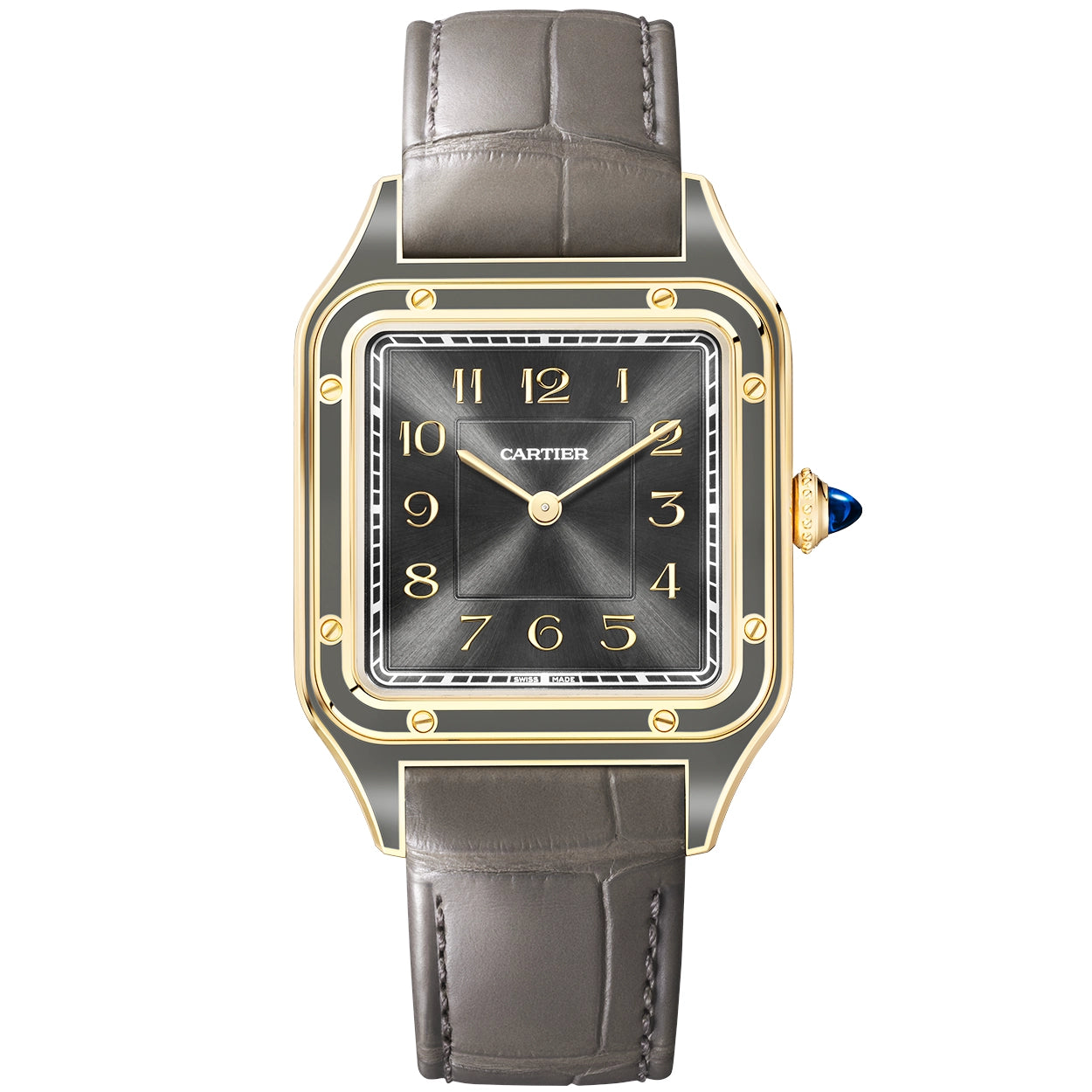 Santos-Dumont Large 18ct Yellow Gold Grey Lacquer Watch