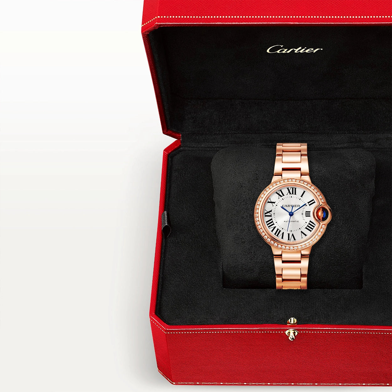 Cartier Ballon Bleu de Cartier 33mm 18ct Rose Gold Diamond Bezel Watch - Berry's Jewellers