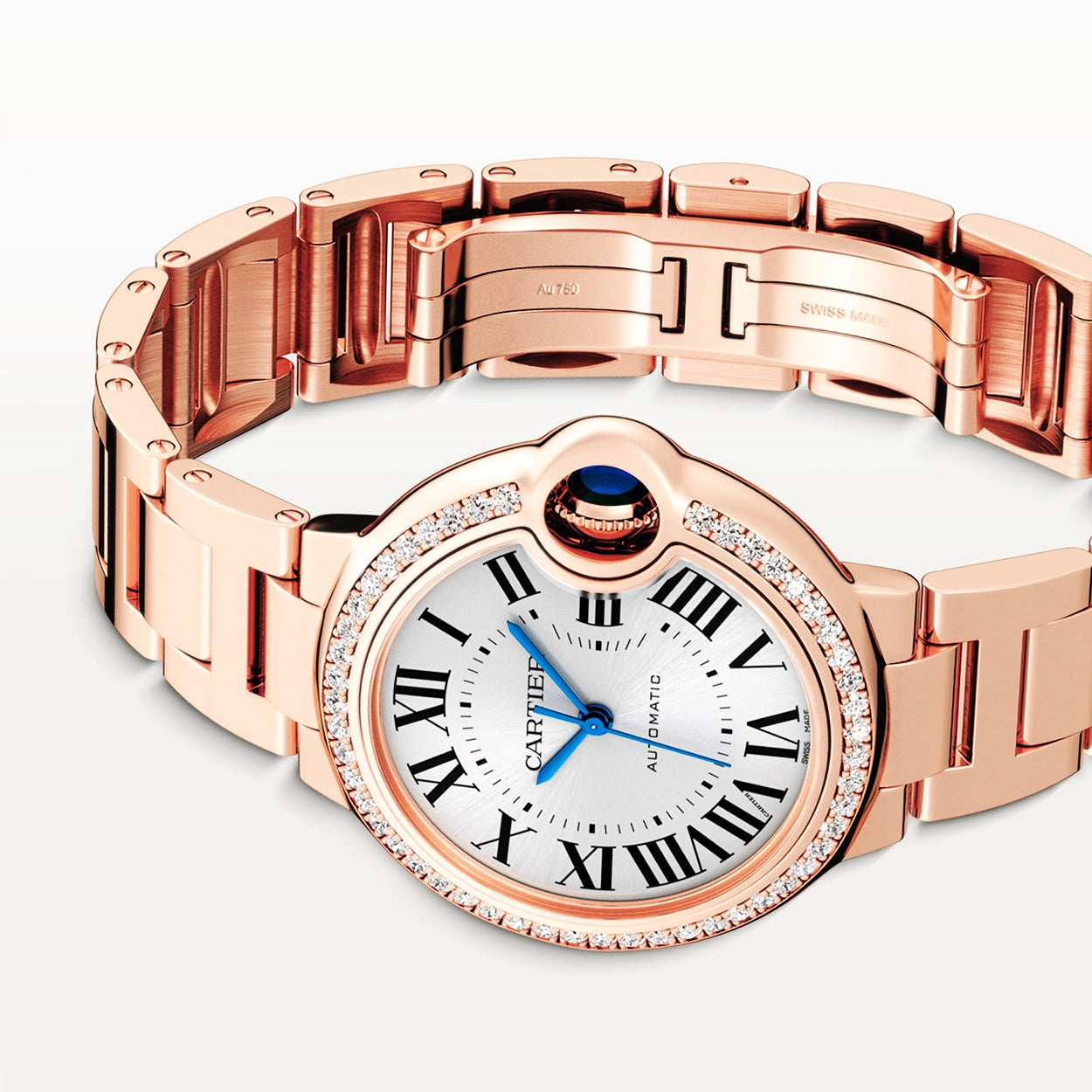 Cartier Ballon Bleu de Cartier 33mm 18ct Rose Gold Diamond Bezel Watch - Berry's Jewellers