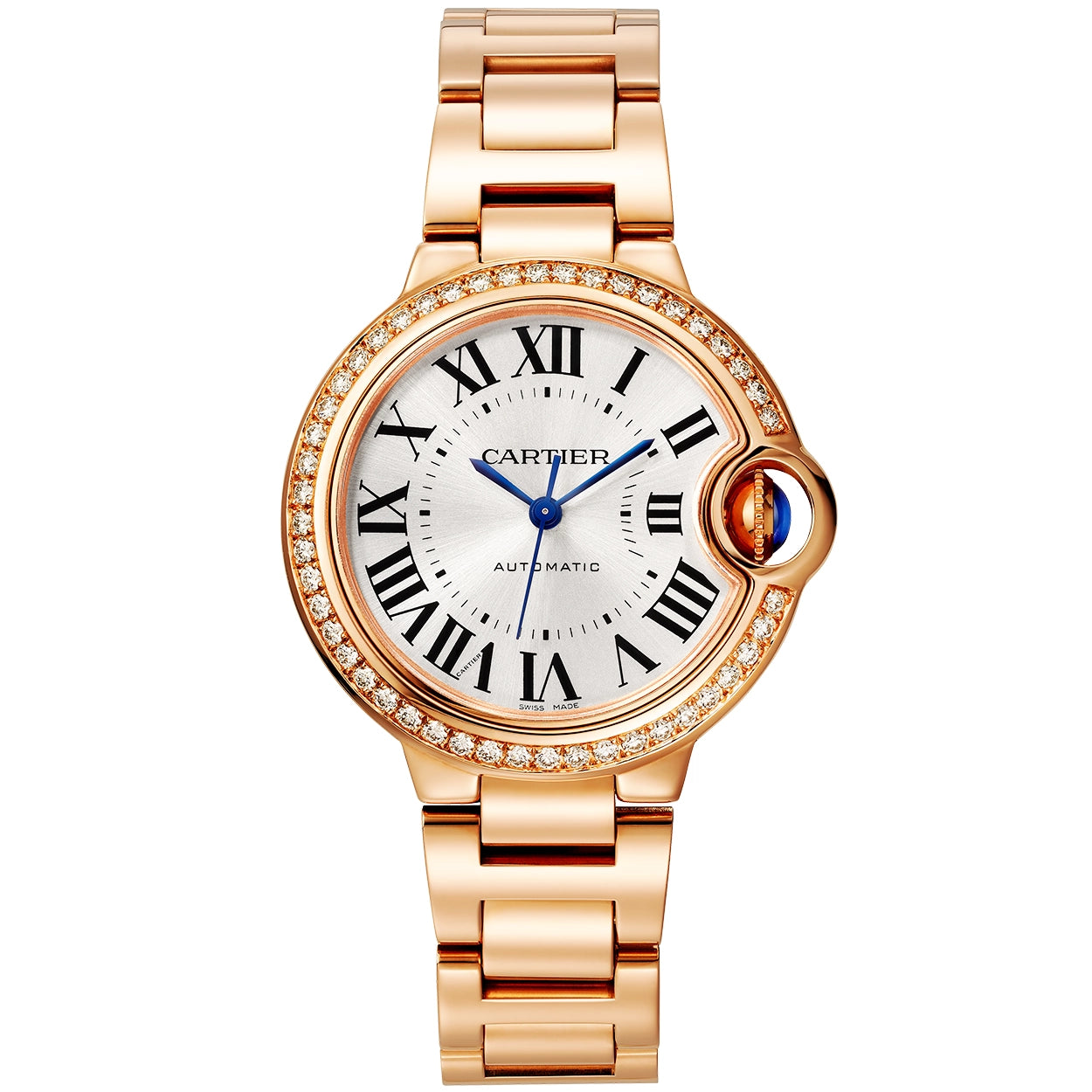 Cartier Ballon Bleu de Cartier 33mm 18ct Rose Gold Diamond Bezel Watch - Berry's Jewellers