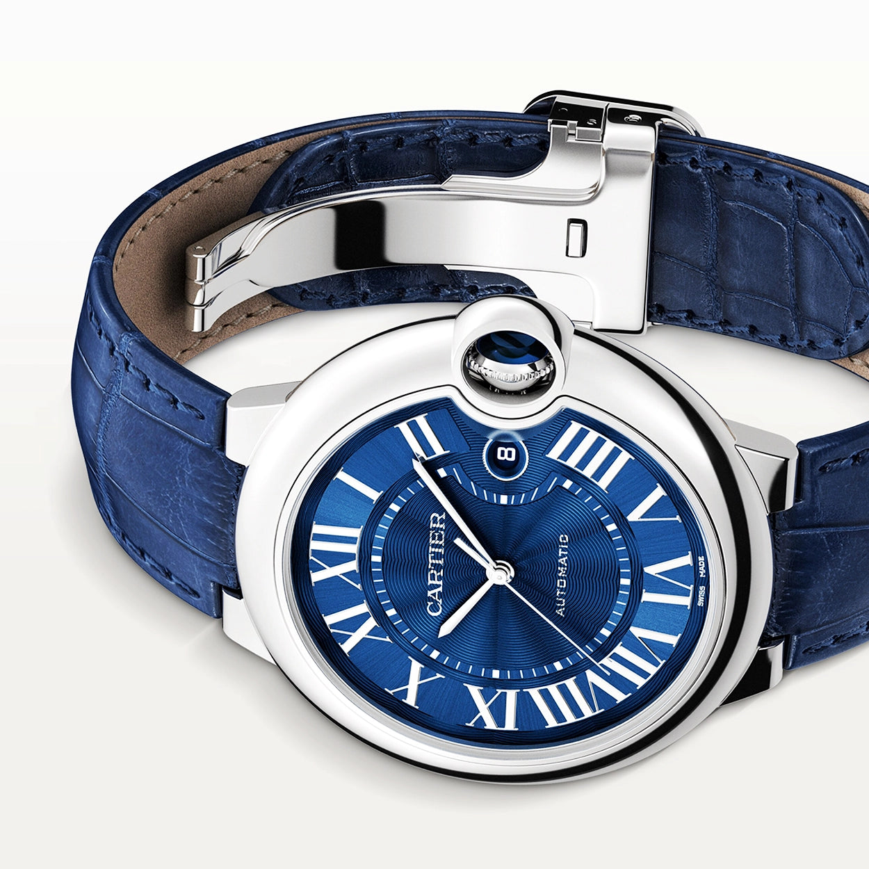 Cartier Ballon Bleu de Cartier 42mm Blue Dial Men's Automatic Leather Strap Watch - Berry's Jewellers