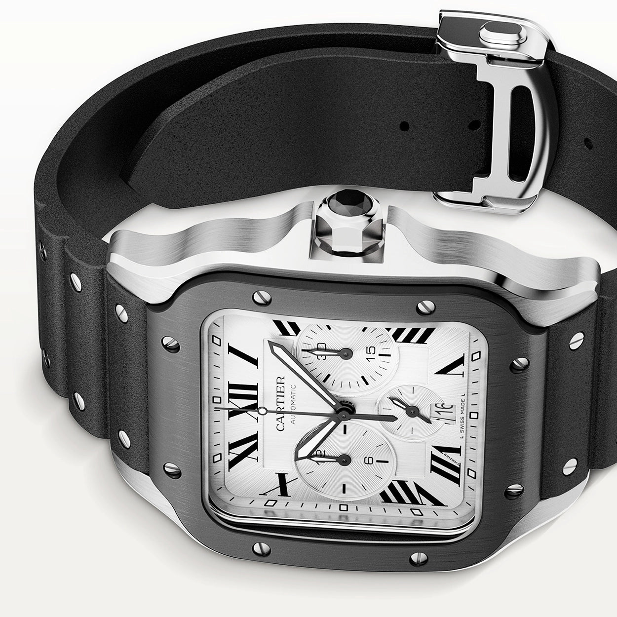 Cartier Santos de Cartier XL Chronograph Rubber/Leather Strap Watch - Berry's Jewellers