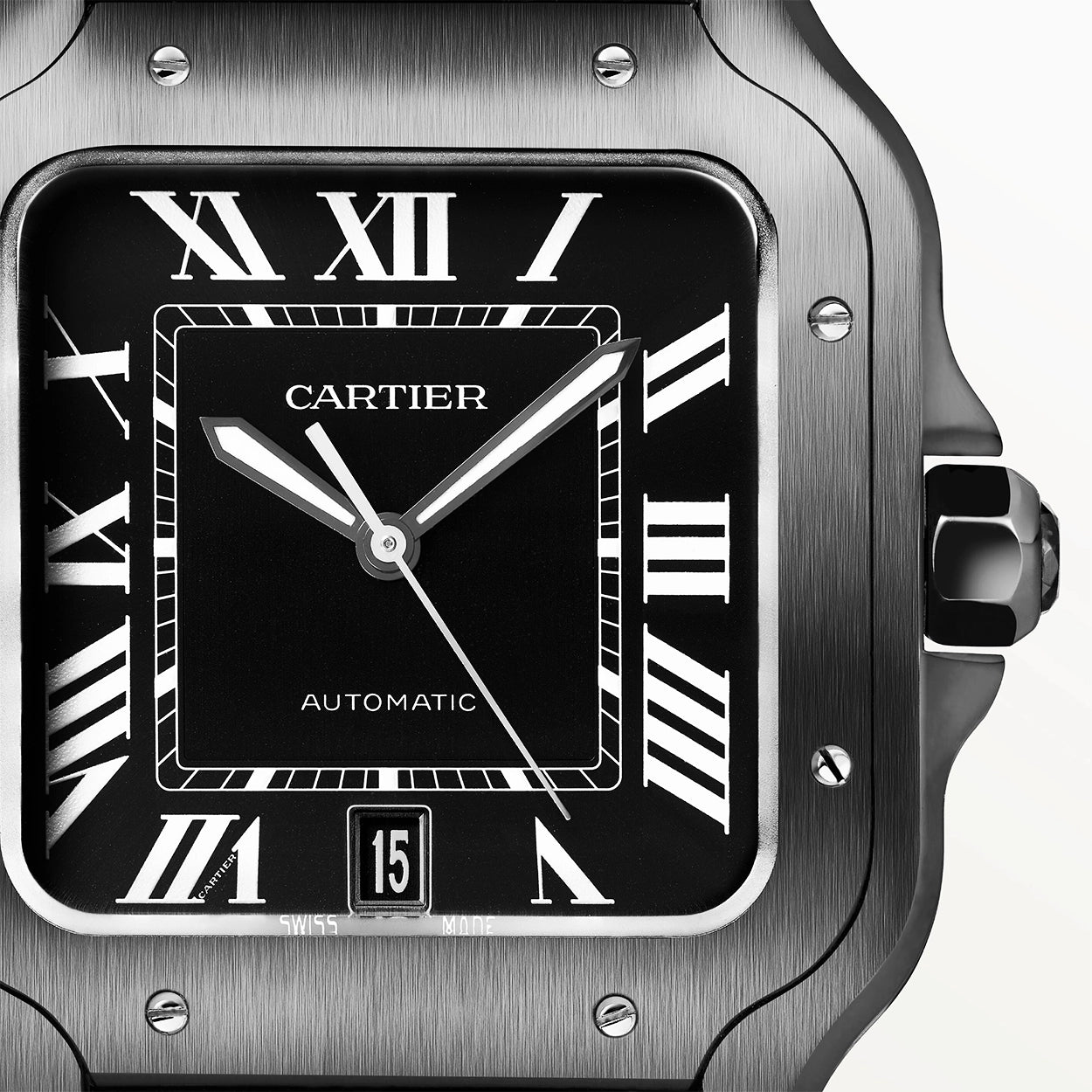 Cartier Santos de Cartier Large ADLC Black Dial & Strap Men's Automatic Watch - Berry's Jewellers