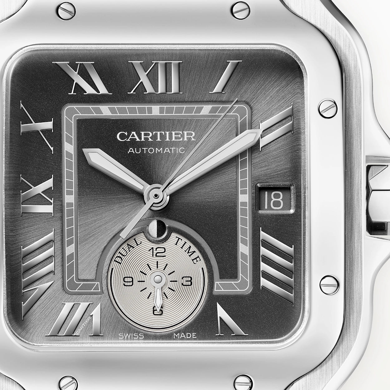 Santos de Cartier Dual-Time Large Grey Dial Automatic Bracelet/Strap Watch