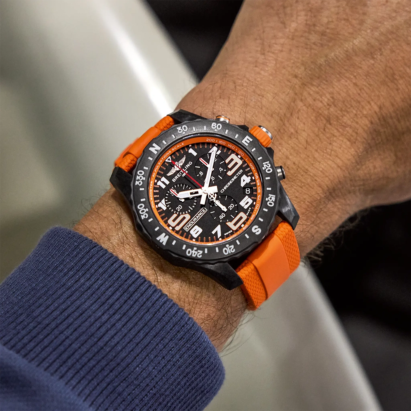 Breitling Endurance Pro 44mm Breitlight Black/Orange Rubber Strap Watch - Berry's Jewellers