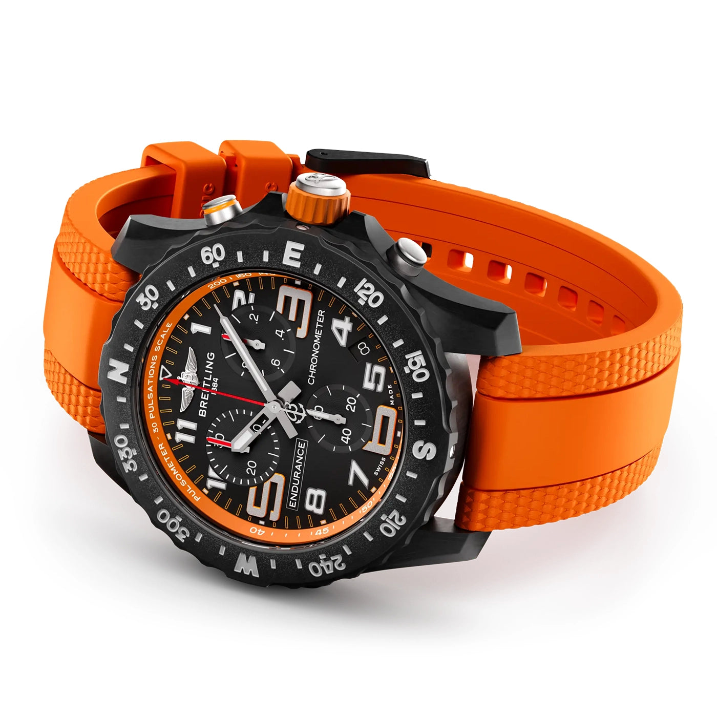 Breitling Endurance Pro 44mm Breitlight Black/Orange Rubber Strap Watch - Berry's Jewellers