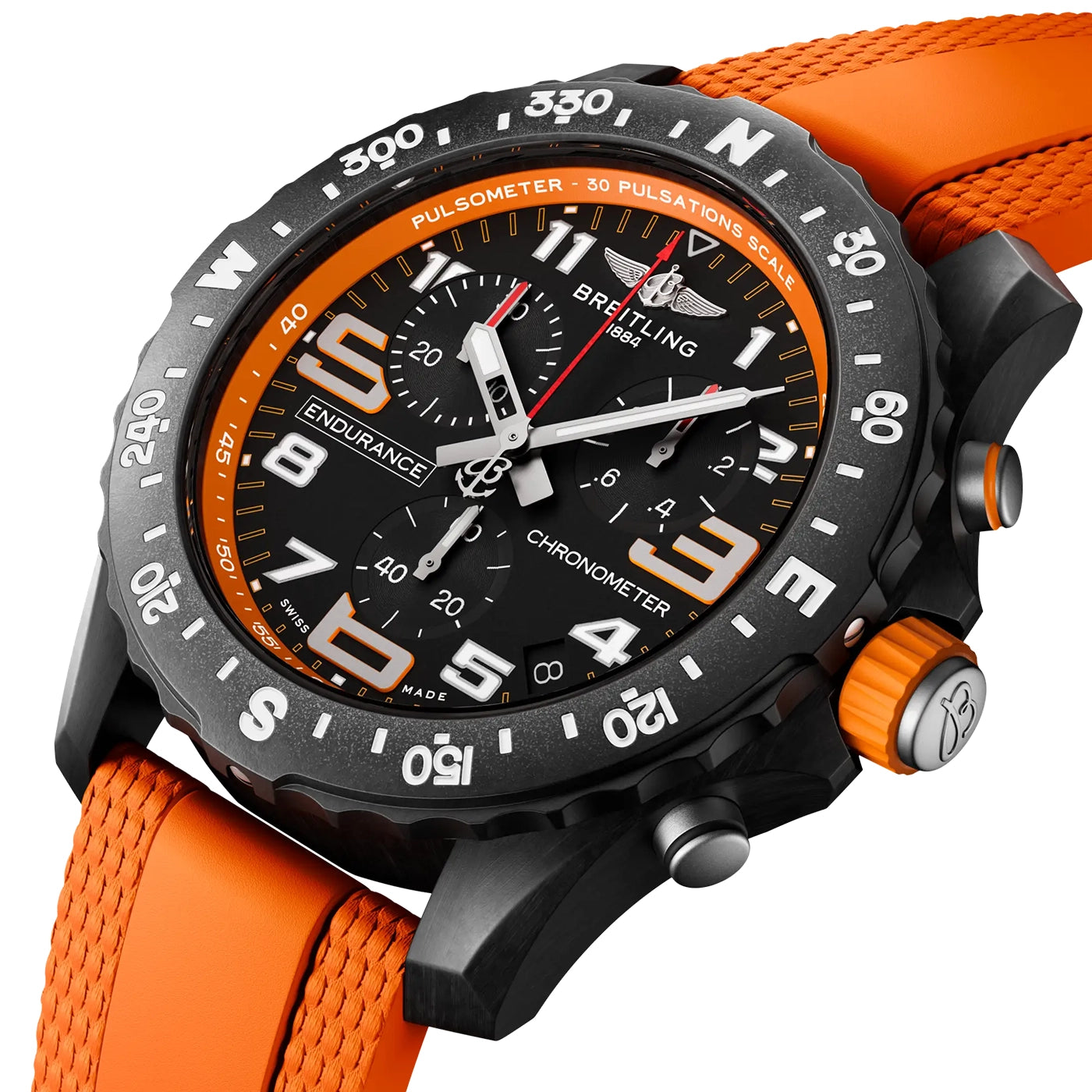 Breitling Endurance Pro 44mm Breitlight Black/Orange Rubber Strap Watch - Berry's Jewellers