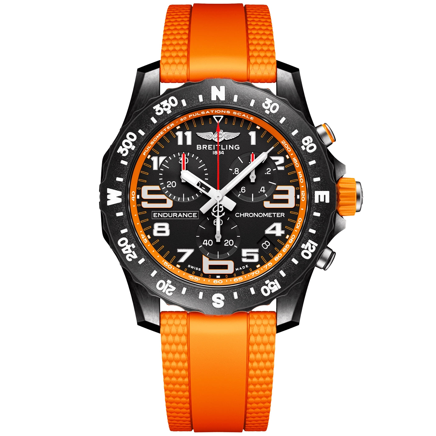 Endurance Pro 44mm Breitlight Black/Orange Rubber Strap Watch