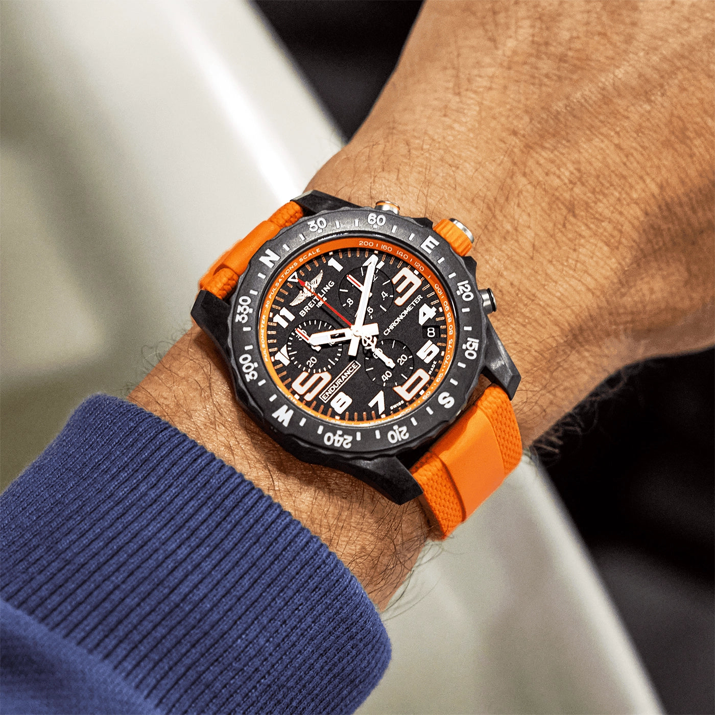 Endurance Pro 44mm Breitlight Black/Orange Rubber Strap Watch