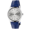 Gucci G-Timeless 38mm Automatic Blue Leather Strap Watch With A Silver Bee Dial - Berry's Jewellers