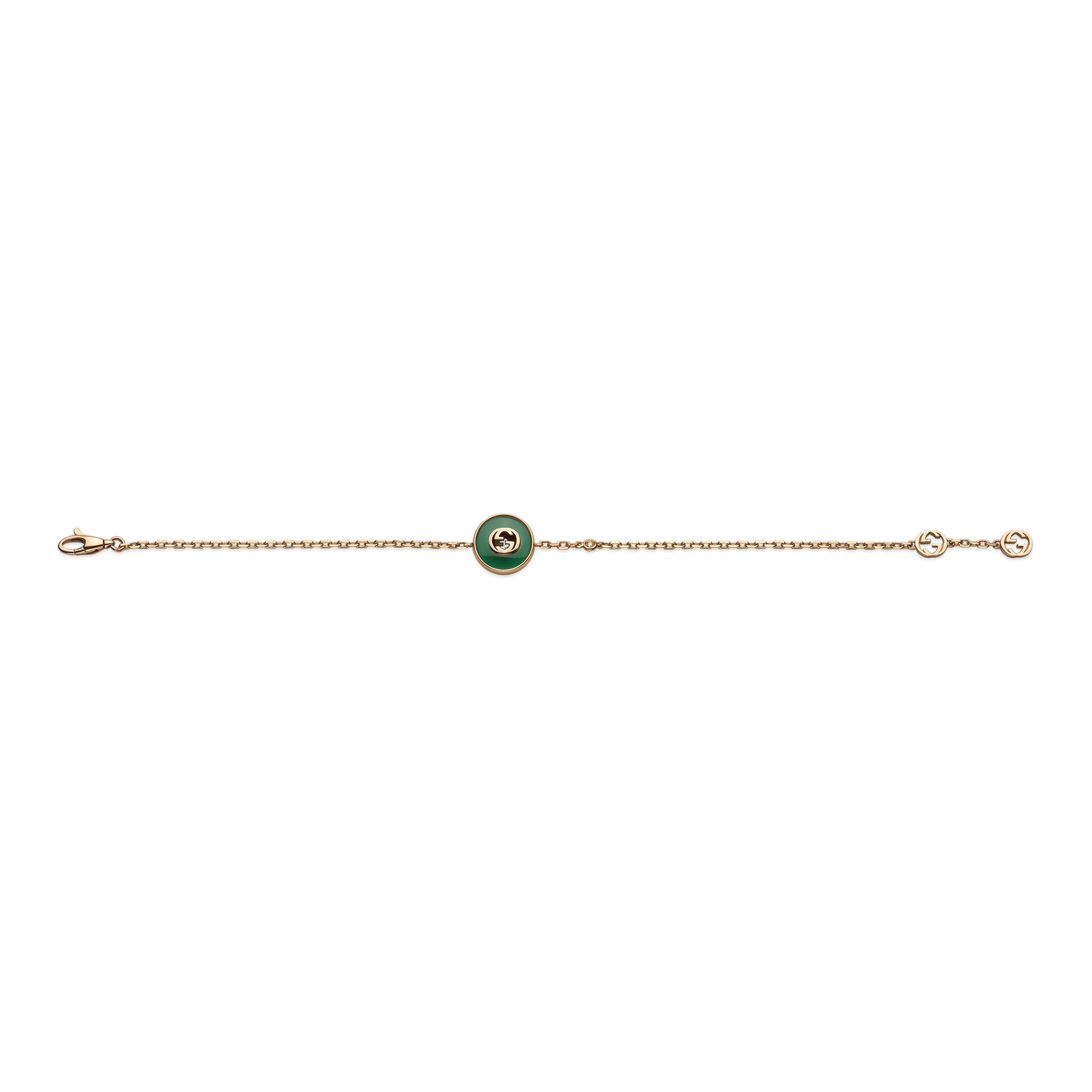 Gucci Interlocking 18ct Rose Gold Green Agate Bracelet