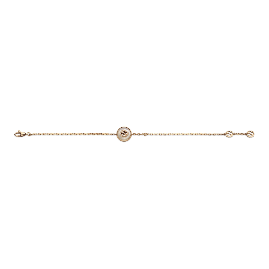 Gucci Interlocking 18ct Rose Gold Mother Of Pearl And Diamond Bracelet