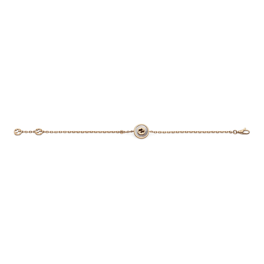 Gucci Interlocking 18ct Rose Gold Mother Of Pearl And Diamond Bracelet