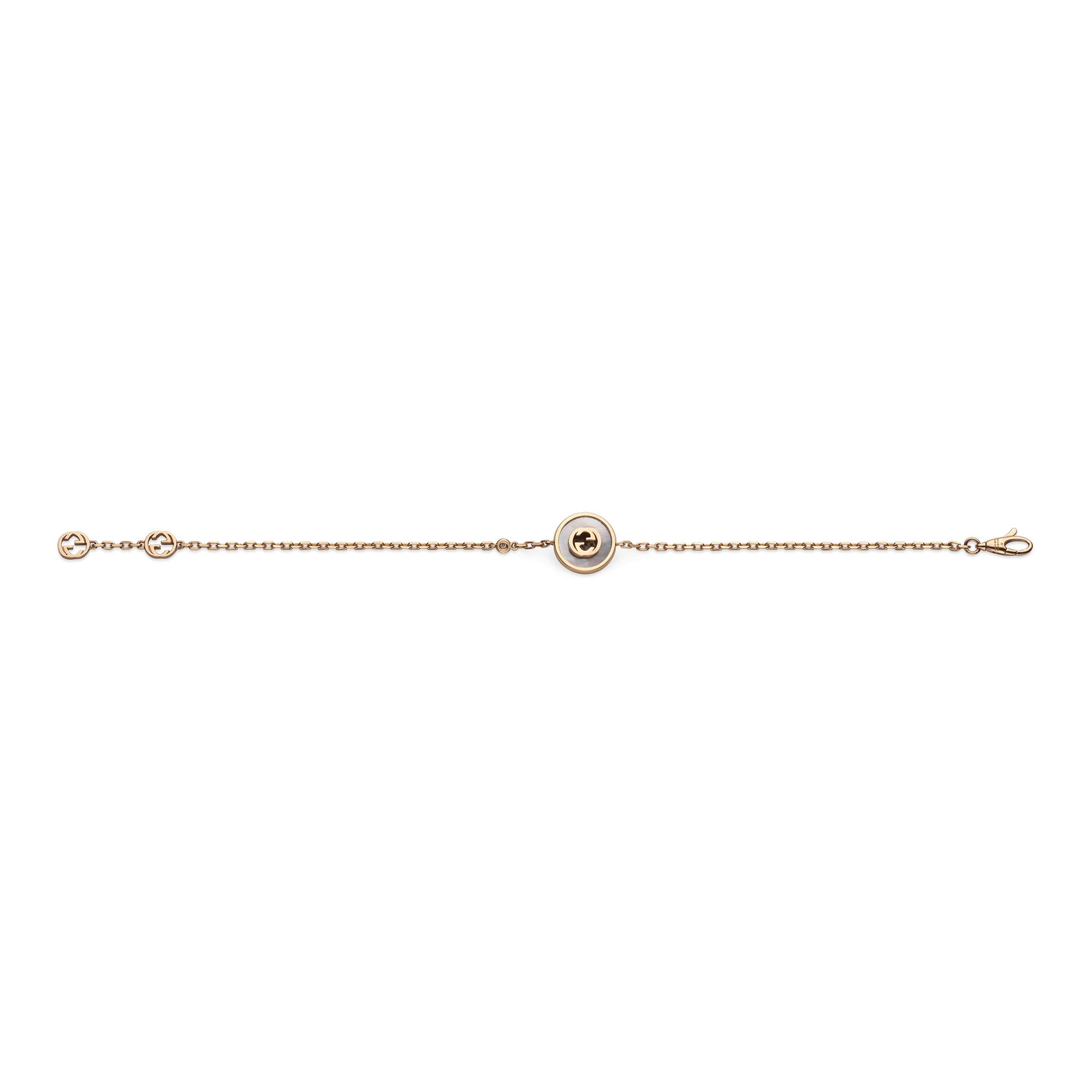 Gucci Interlocking 18ct Rose Gold Mother Of Pearl And Diamond Bracelet