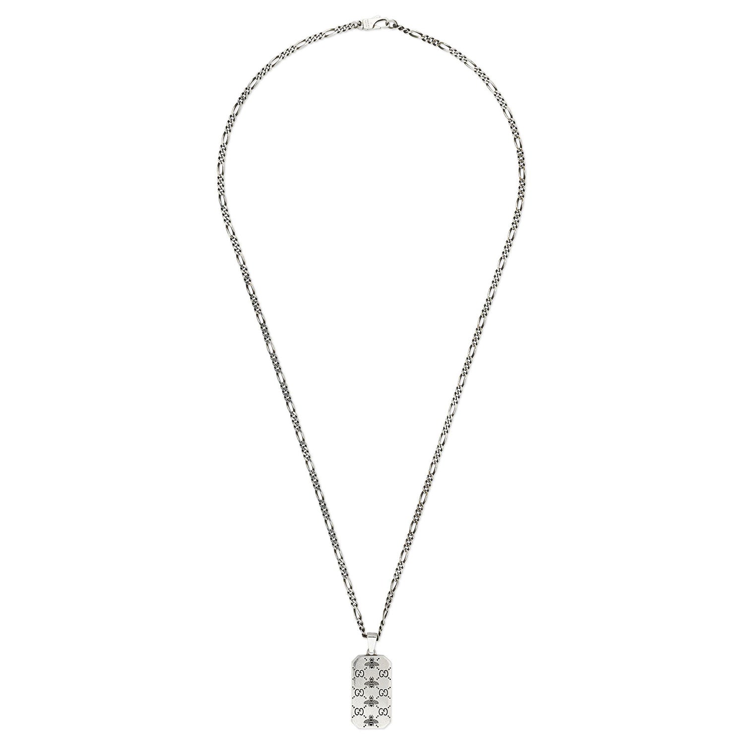 Gucci Gucci Signature Sterling Silver GG And Bee Dog Tag Necklace - Berry's Jewellers