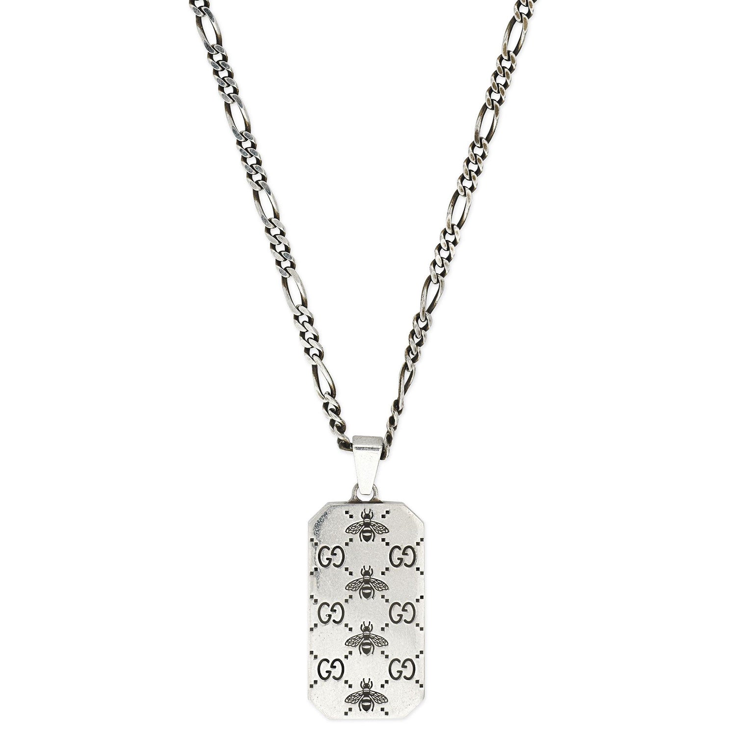 Gucci Gucci Signature Sterling Silver GG And Bee Dog Tag Necklace - Berry's Jewellers