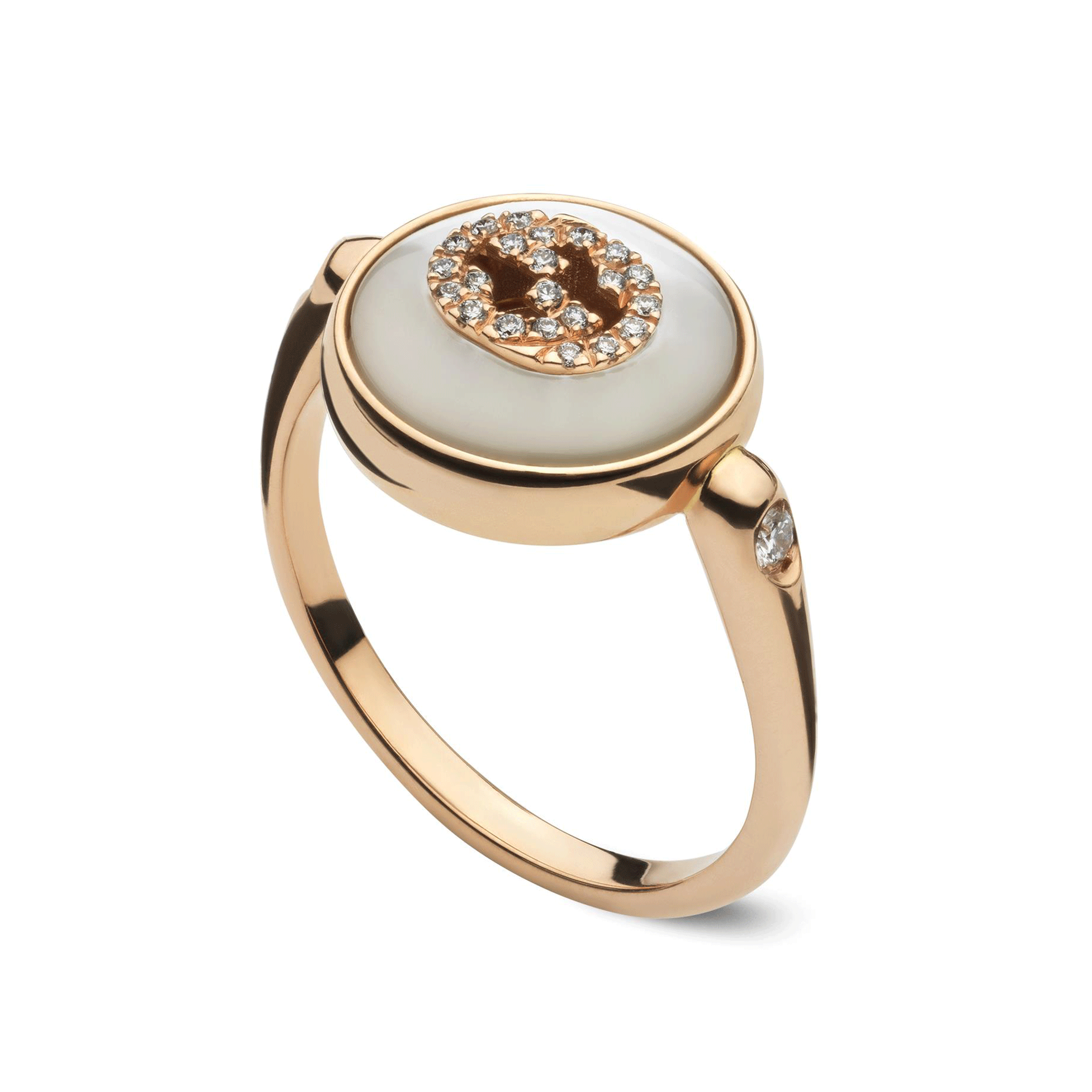 Gucci Interlocking 18ct Rose Gold Mother Of Pearl And Diamond Ring