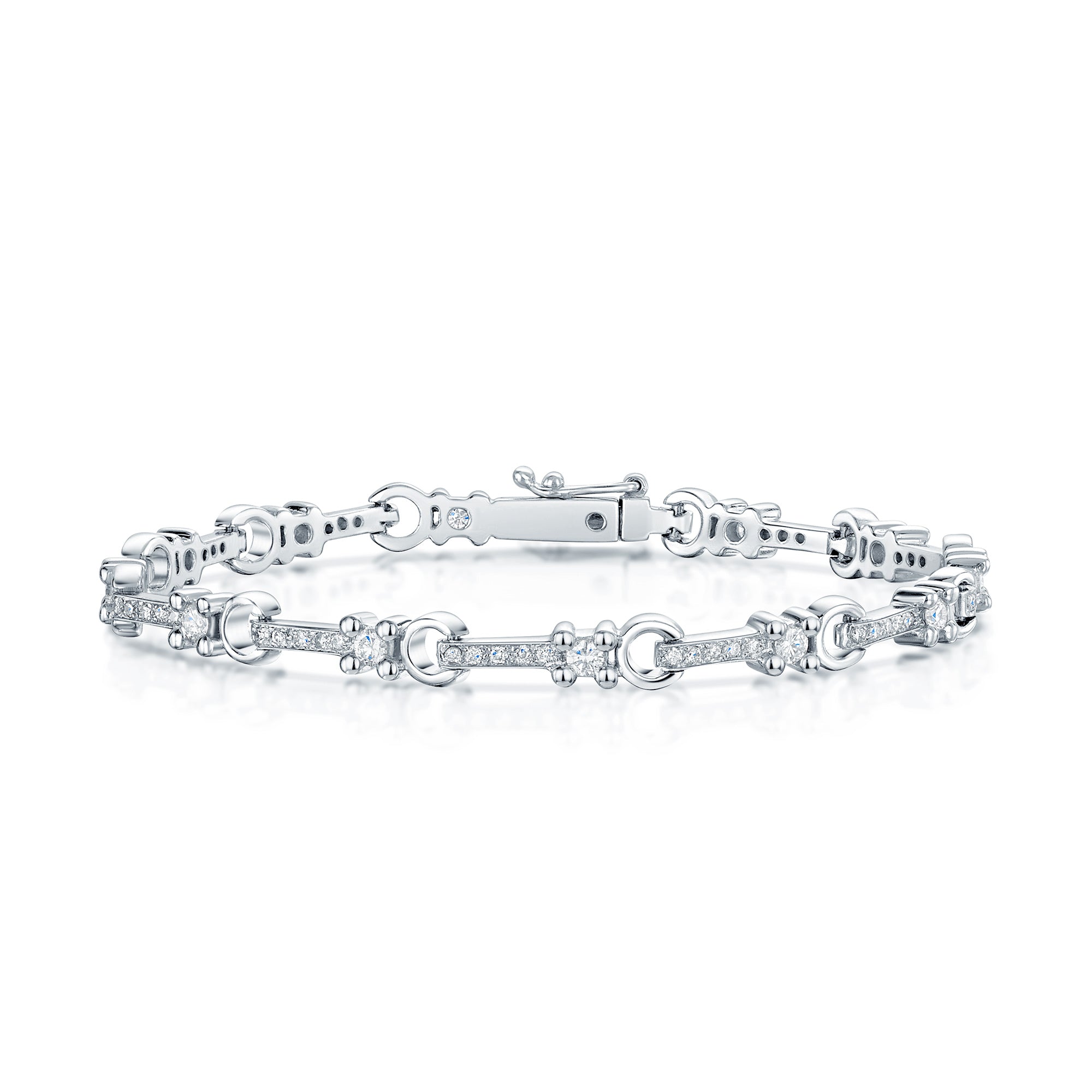 18ct White Gold Round Brilliant Cut Diamond Set Fancy Link Bracelet