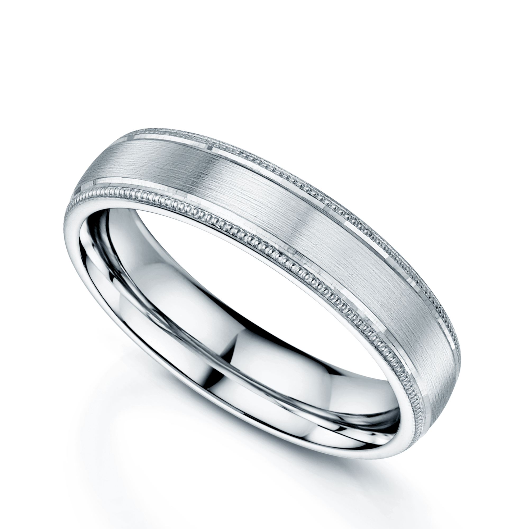 Platinum Matt Court Shape Wedding Ring with Polished & Millgrain Edges