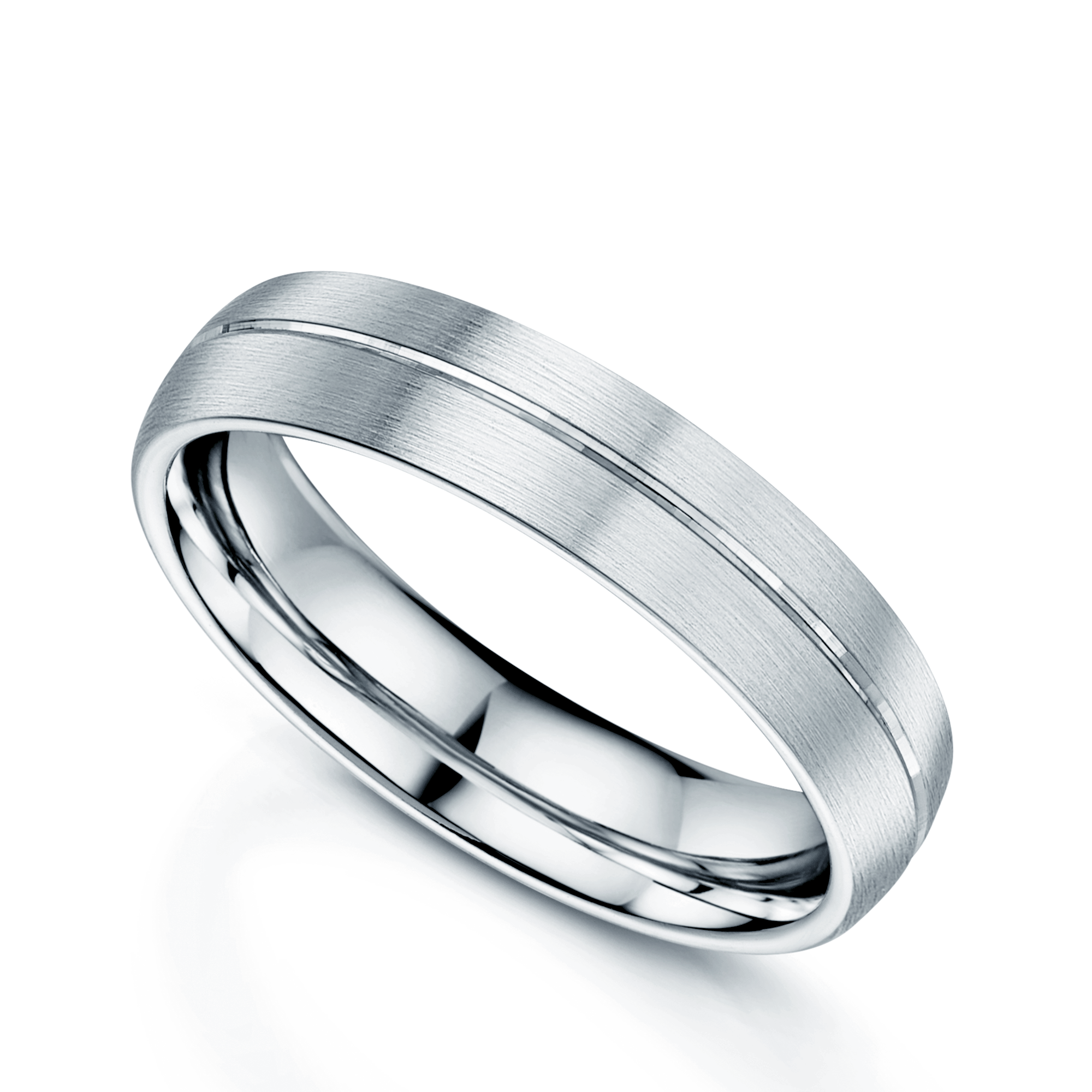 Platinum Matt Court Shape Wedding Ring With Polished Centre Line