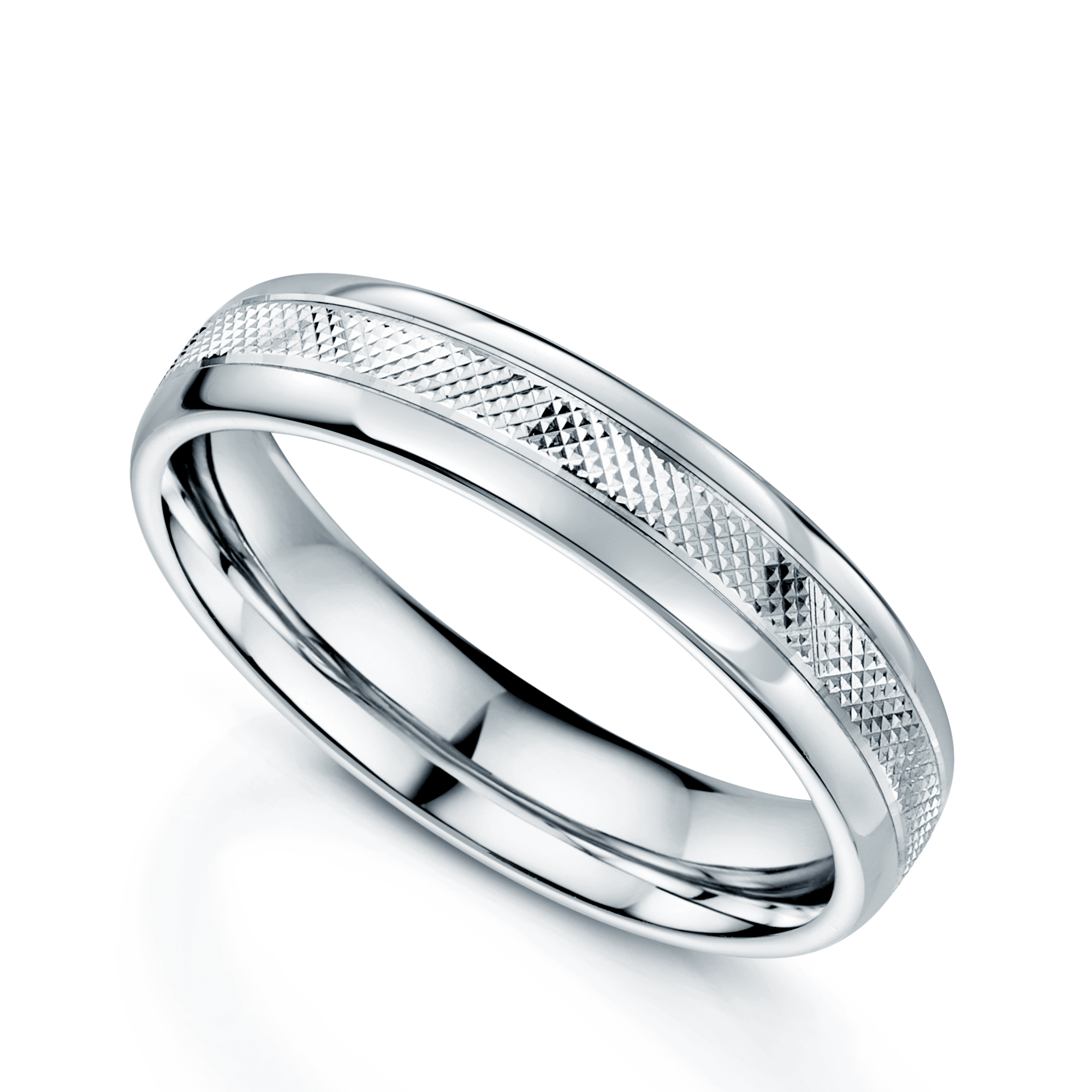 Platinum Criss-Cross Patterned Polished Flat Court Shape Wedding Ring