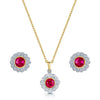 18ct Gold Ruby & Diamond Cluster Pendant & Earring Set