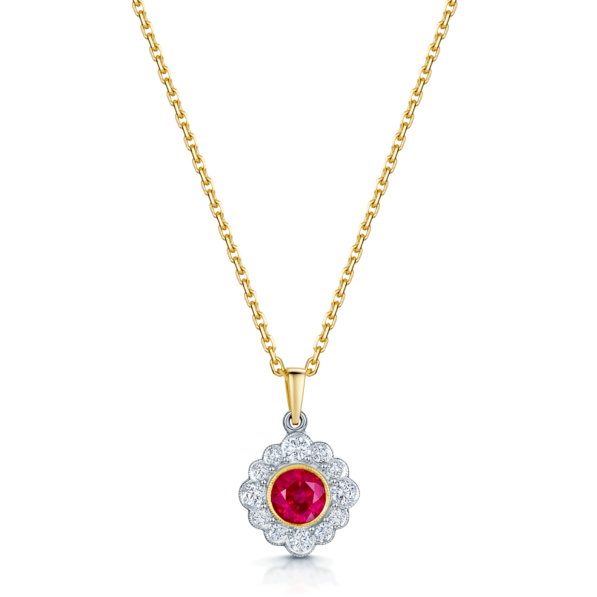 Berry's 18ct Gold Ruby & Diamond Cluster Pendant & Earring Set - Berry's Jewellers