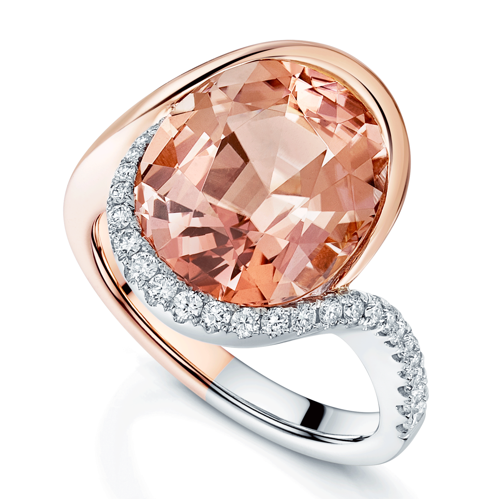 Berry's 18ct Rose And White Gold Oval Cut Pink Tourmaline And Diamond Pave Set Dress Ring - Berry's Jewellers