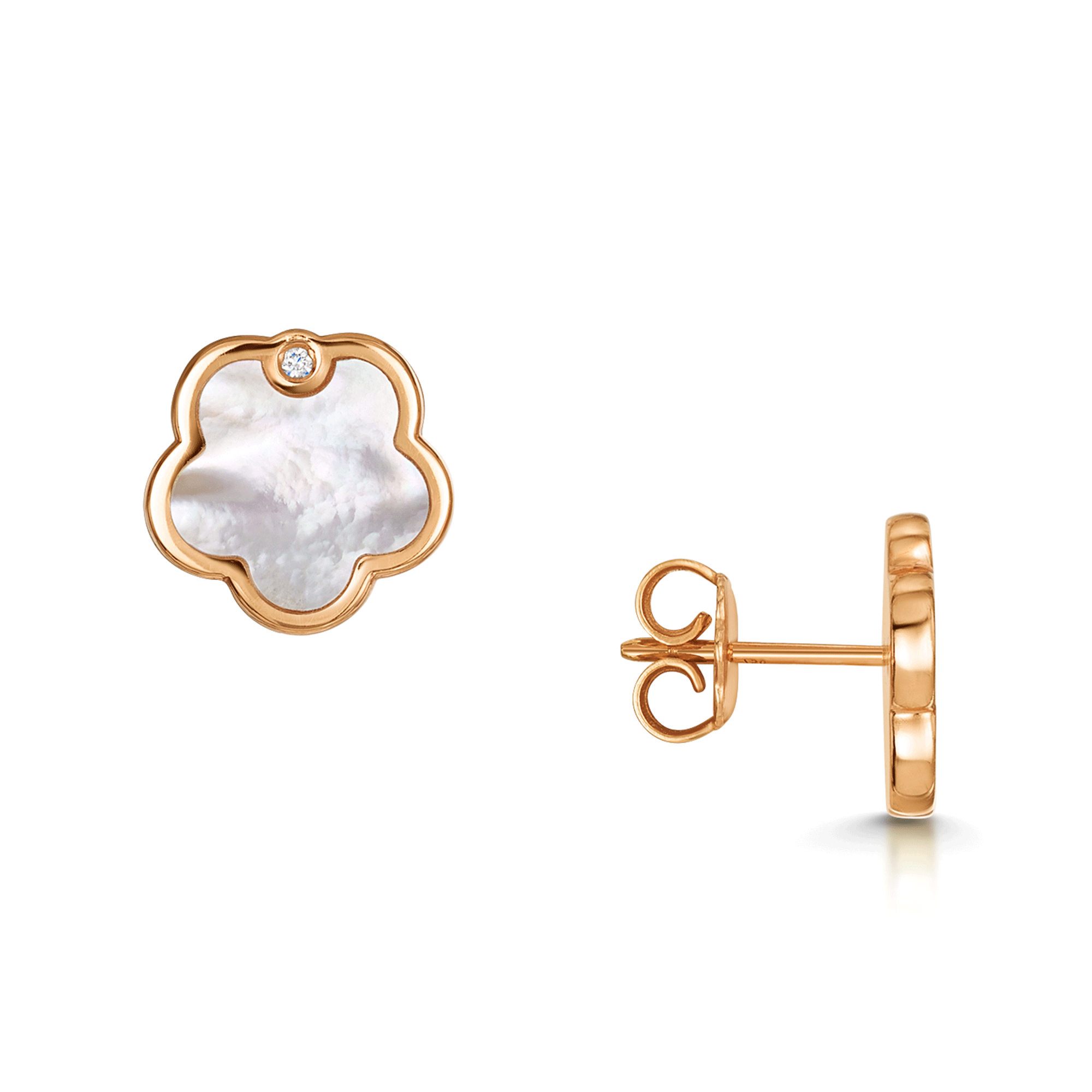 Berry's 18ct Rose Gold And White Mother Of Pearl Flower Stud Earrings - Berry's Jewellers