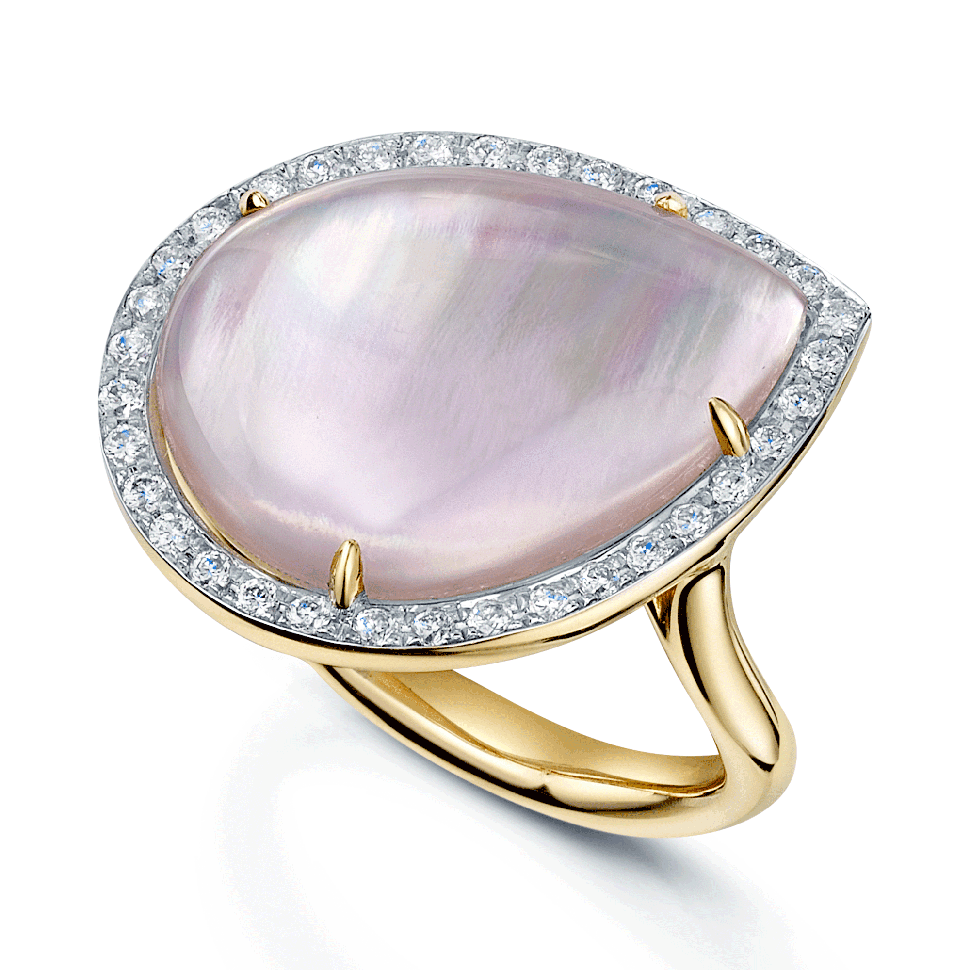 Berry's 18ct Rose Gold Coscia Large Pear Shaped Pink Mother Of Pearl Ring With Diamond Surround - Berry's Jewellers