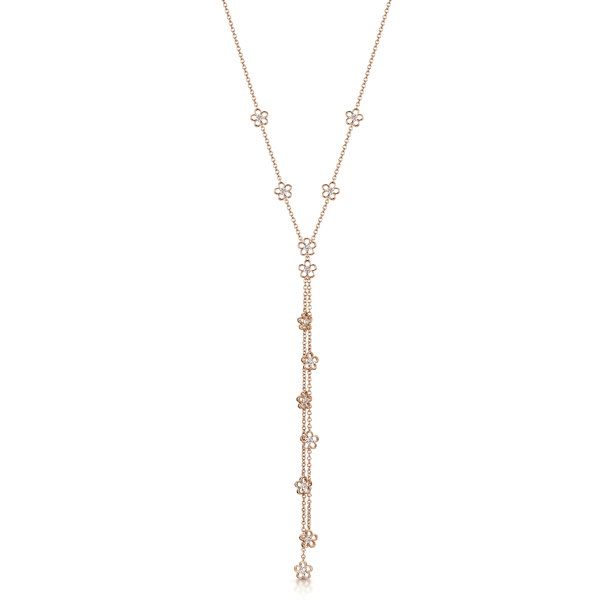 18ct Rose Gold Diamond Fine Chain Daisy Tassel Necklet