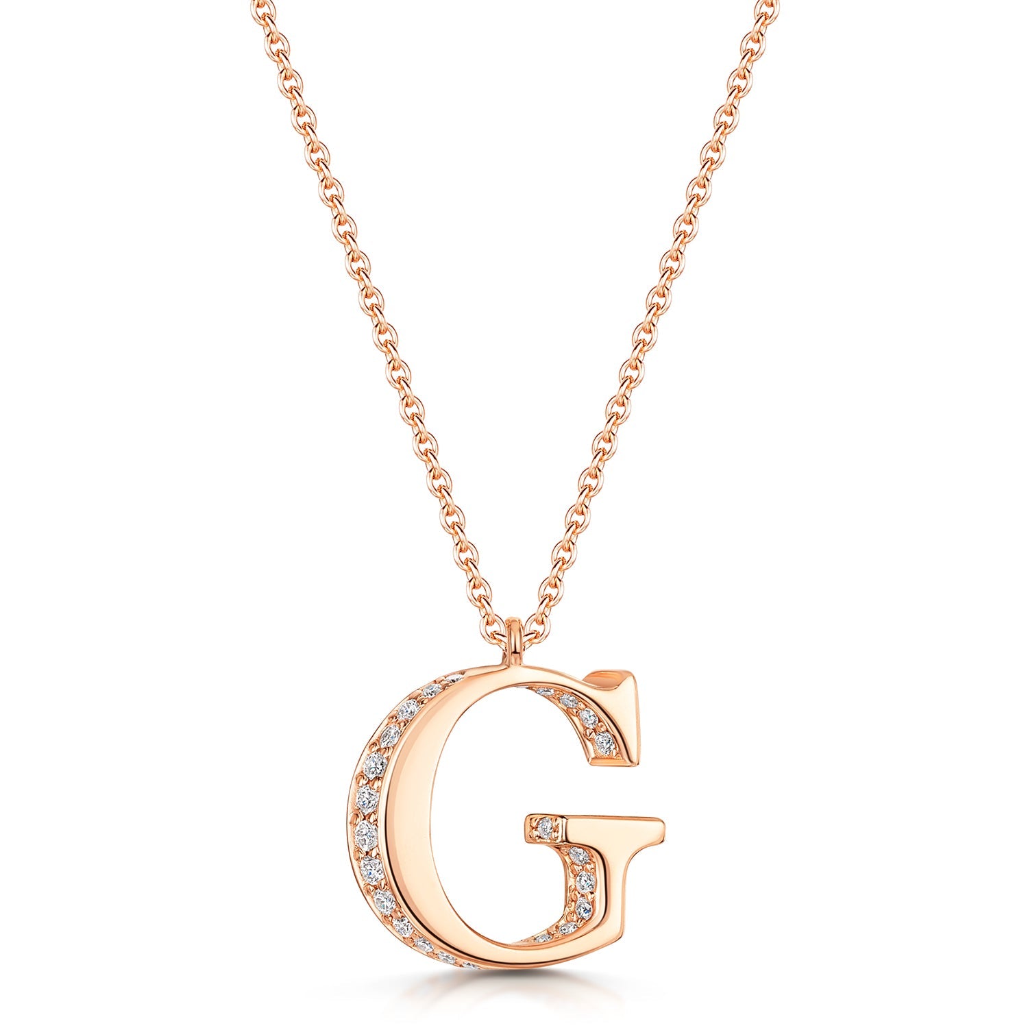 18ct Rose Gold Diamond Initial Pendant & Chain