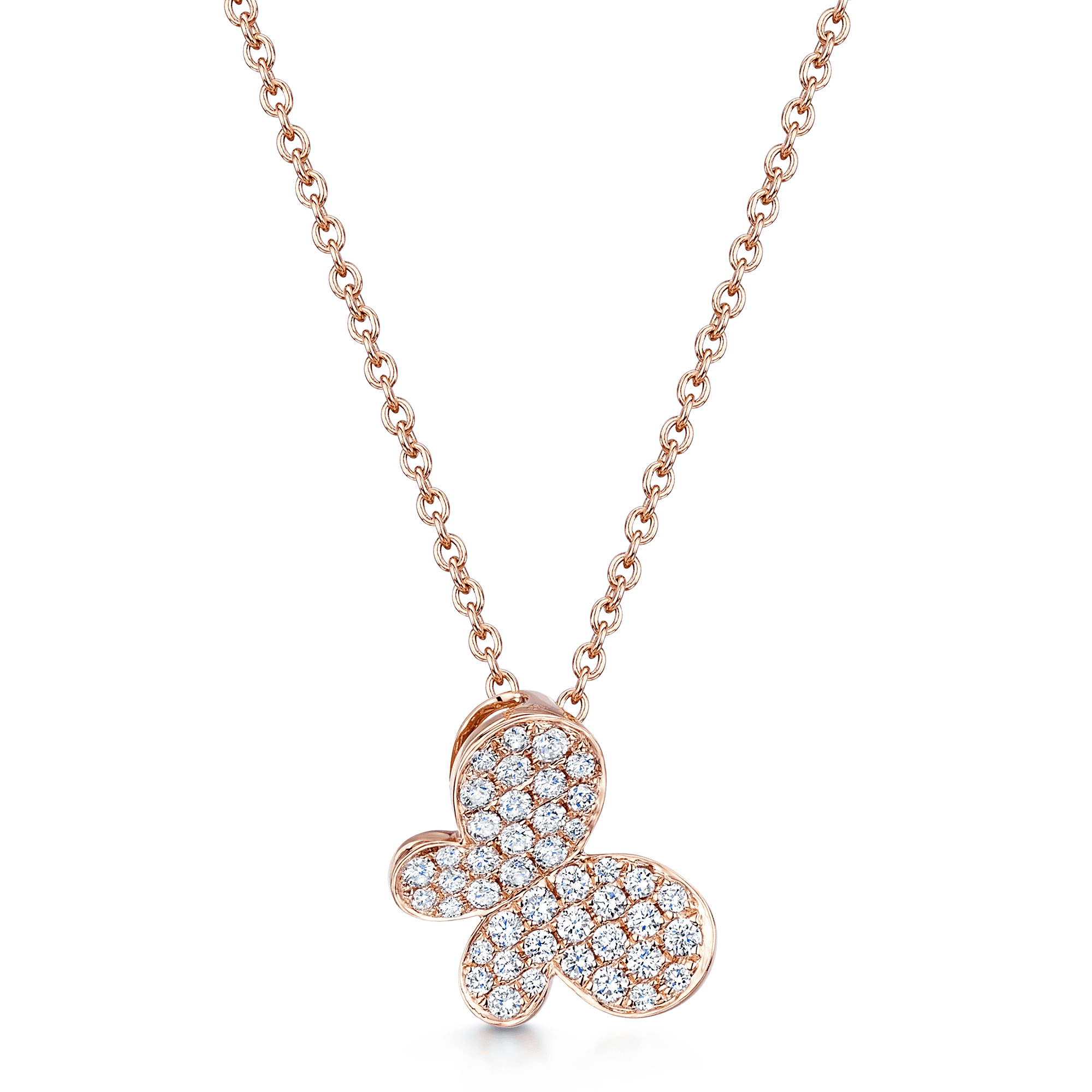 Berry's 18ct Rose Gold Diamond Pave Set Side Butterfly Pendant - Berry's Jewellers