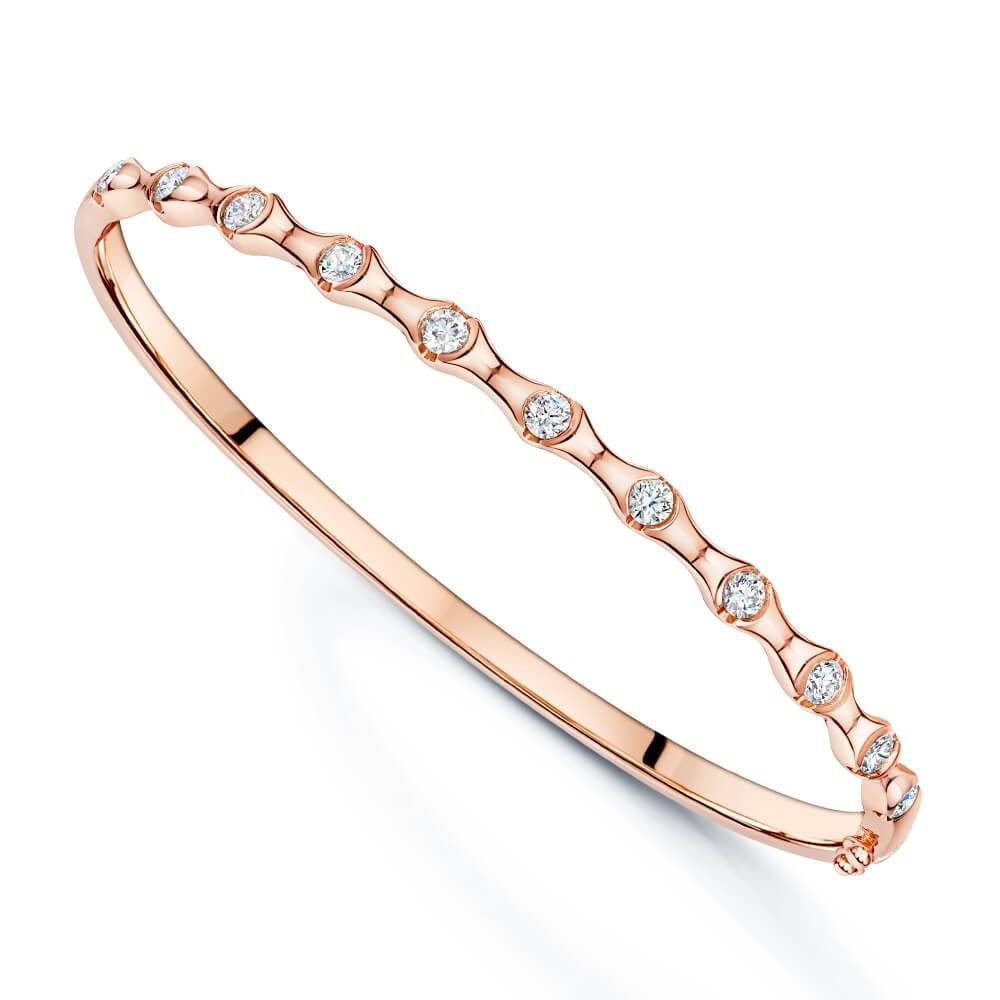 18ct Rose Gold Diamond Set Bamboo Design Hinged Bangle