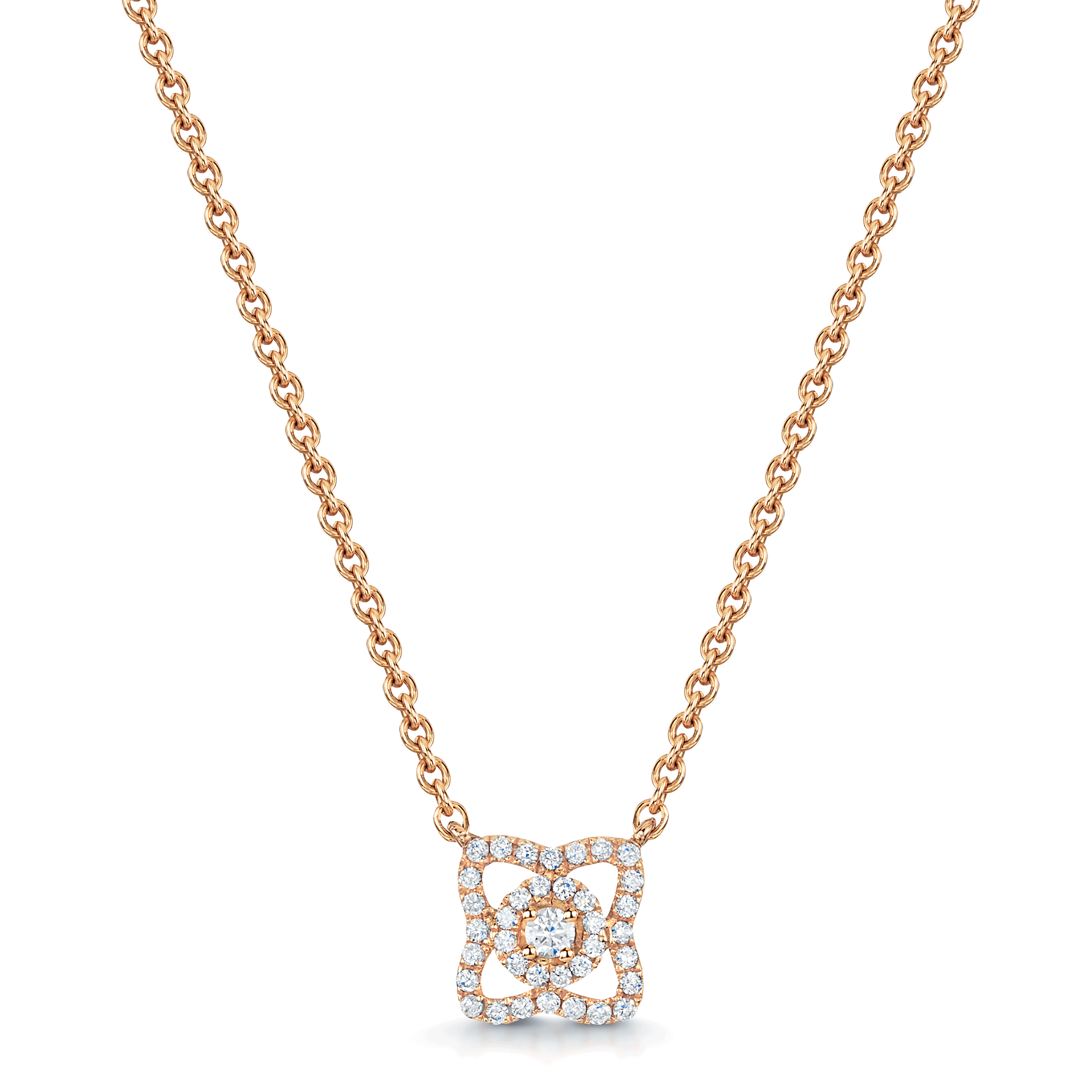 Berry's 18ct Rose Gold Diamond Set Flower Pendant & Chain - Berry's Jewellers