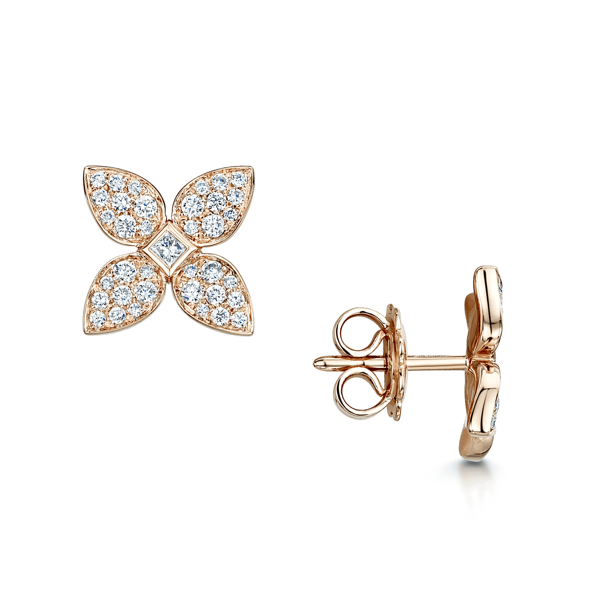 Berry's 18ct Rose Gold Flower Stud Earrings With Diamond Pave Set Petals - Berry's Jewellers