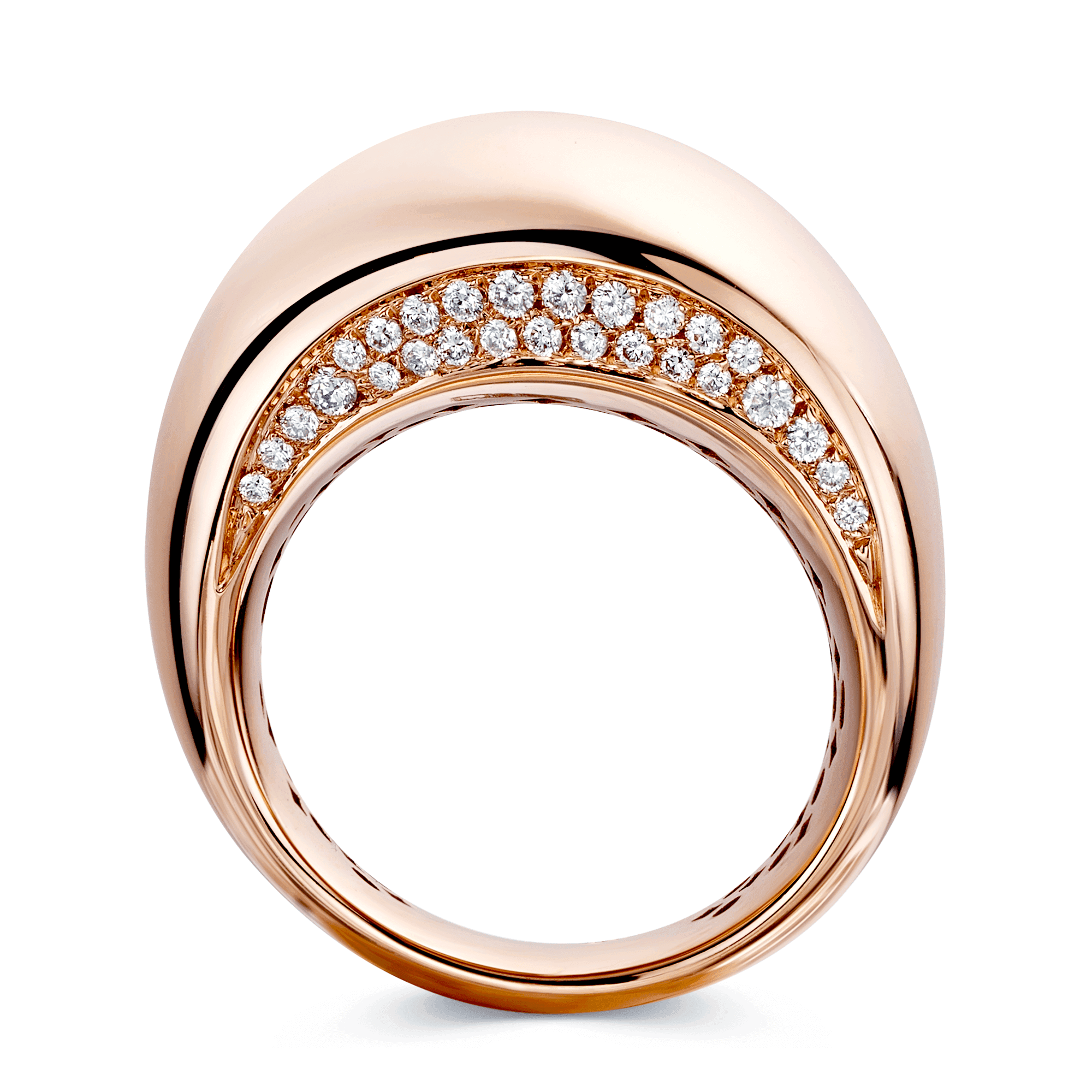 Berry's 18ct Rose Gold Irregular Polished Domed Ring With Pave Diamond Edges - Berry's Jewellers