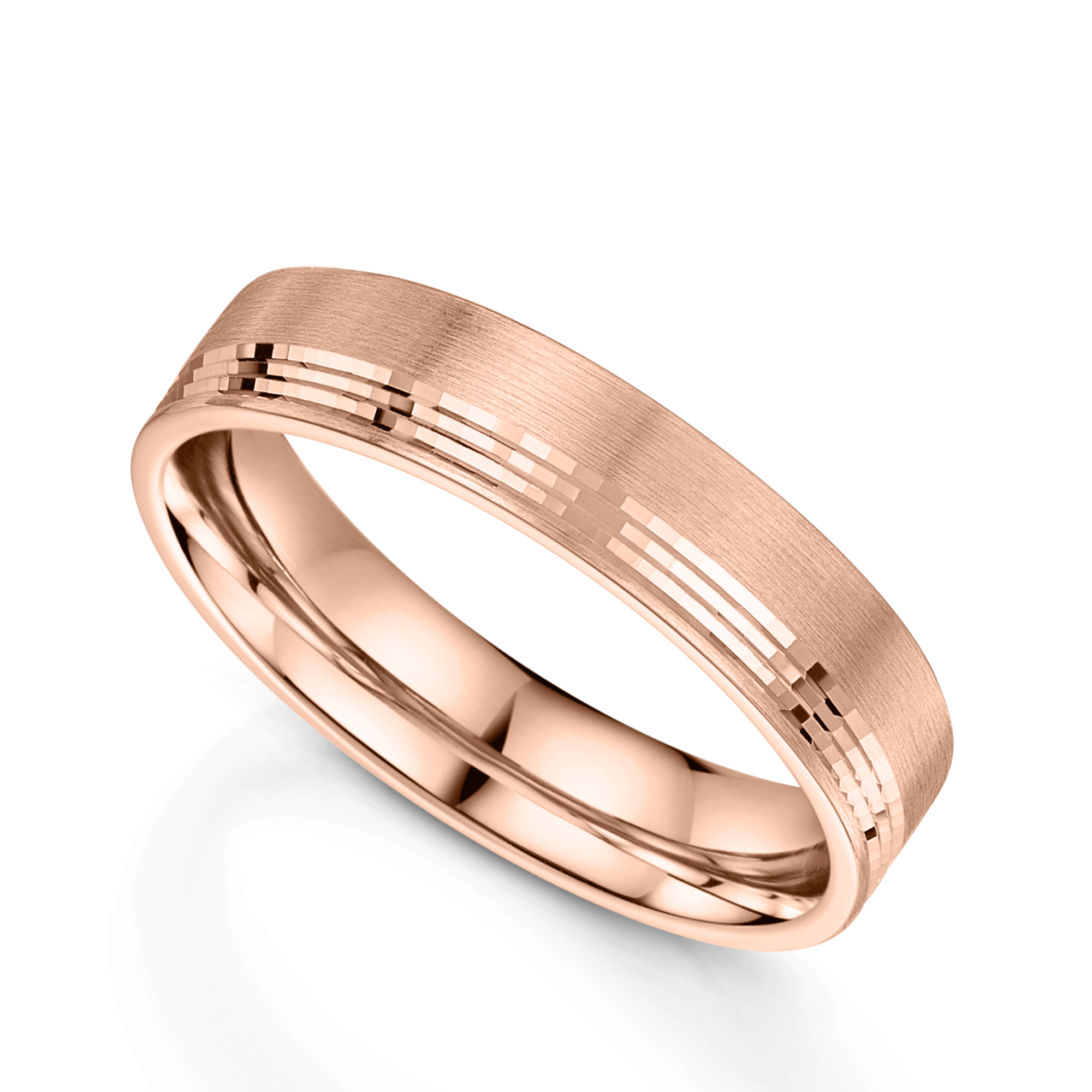 18ct Rose Gold Matt Half-Lined Flat Court Wedding Ring