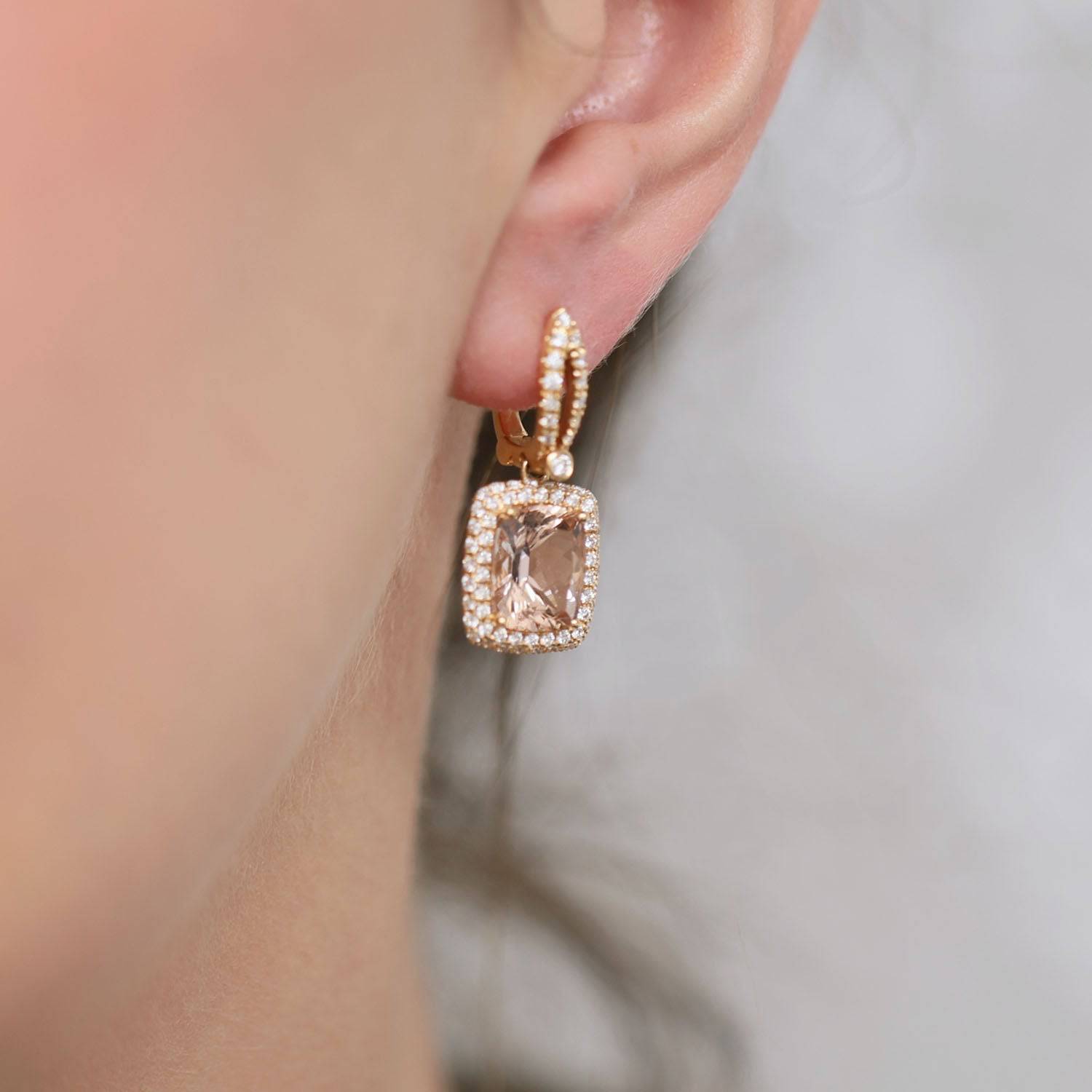 Berry's 18ct Rose Gold Morganite And Round Brilliant Cut Diamond Drop Earrings - Berry's Jewellers