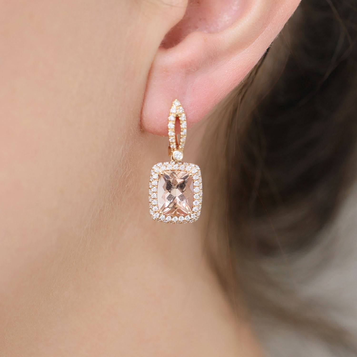 Berry's 18ct Rose Gold Morganite And Round Brilliant Cut Diamond Drop Earrings - Berry's Jewellers