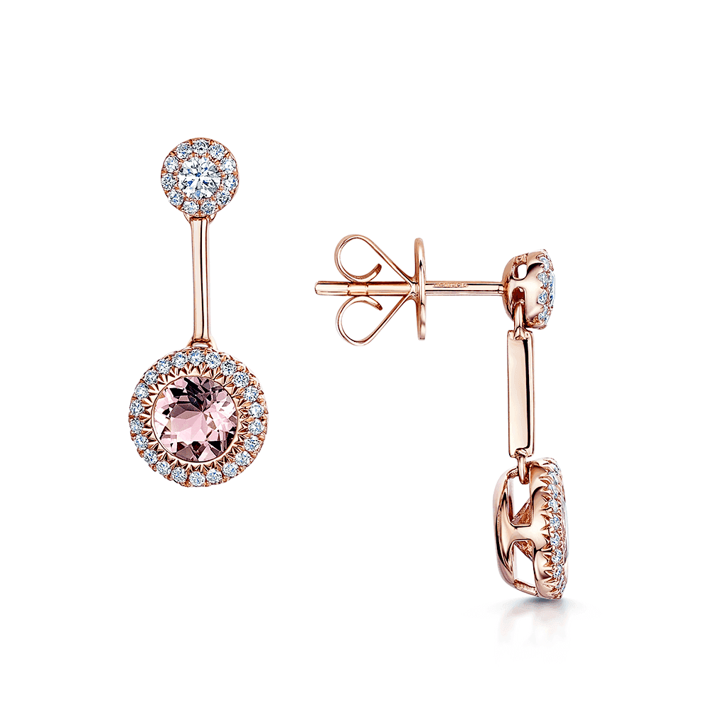 Berry's 18ct Rose Gold Morganite & Diamond Drop Earrings - Berry's Jewellers