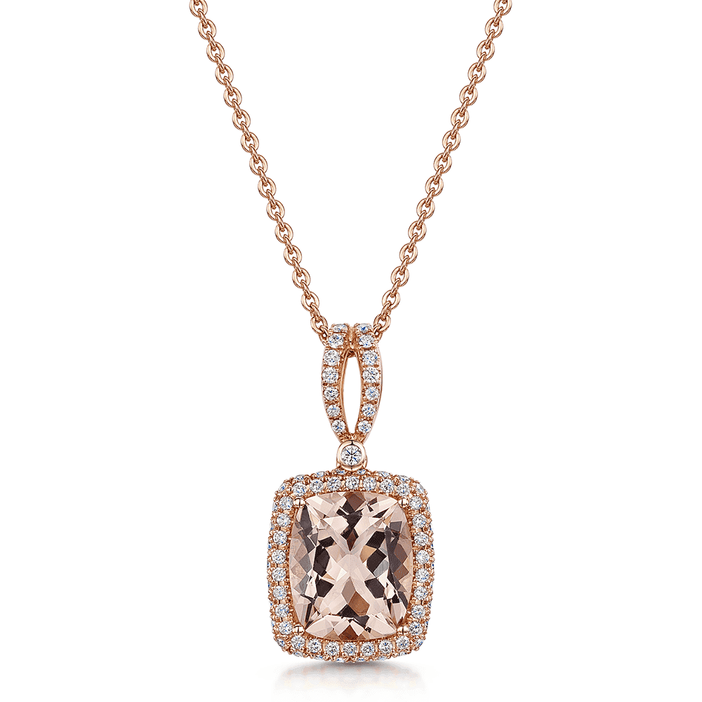 Berry's 18ct Rose Gold Morganite & Diamond Halo Pendant - Berry's Jewellers